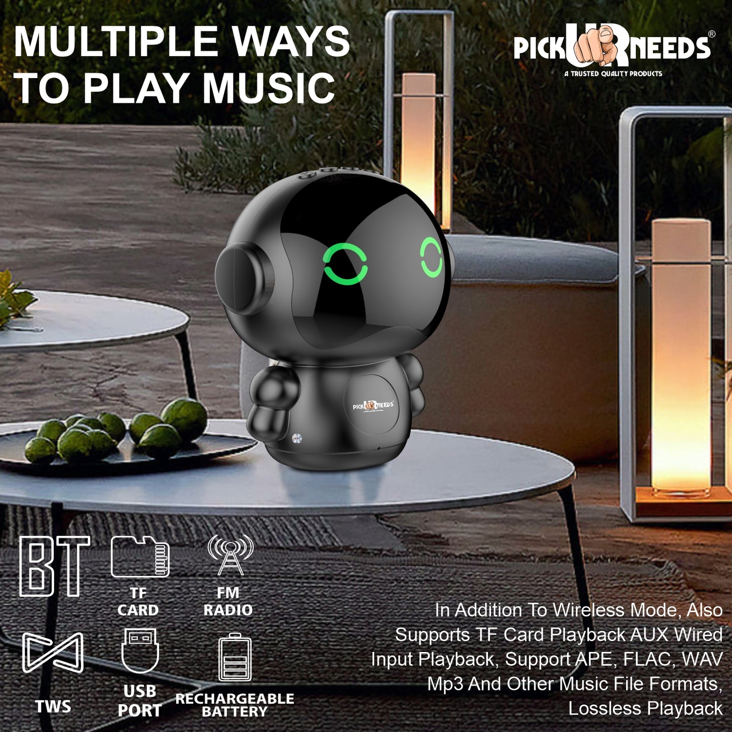 Pick Ur Needs Rechargeable Wireless Mini DJ Bluetooth Speaker HiFi Bass, LED Lights, 800mAh Battery, USB/TF Card/TWS Playback