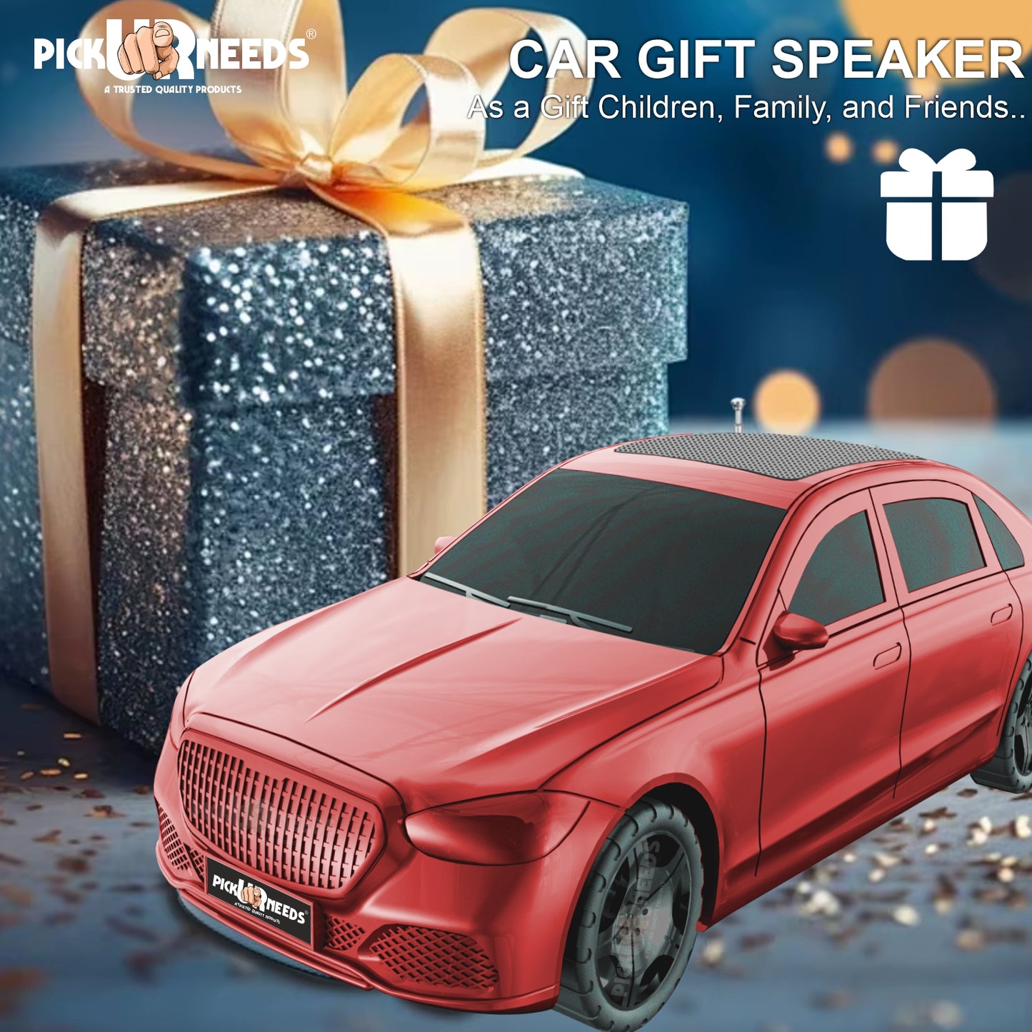 Pick Ur Needs Compact Rechargeable Wireless Thunder Sound 5W Car Speaker–Superior Bass, FM/USB 5 W Bluetooth Speaker (Red, 5.0 Channel)