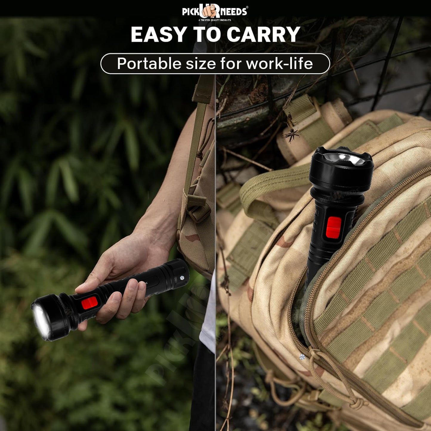 Pick Ur Needs 18W Rechargeable Home Emergency Long Range Torch Search Light 800 mAh Battery 10 hrs Torch Emergency Light (Black)