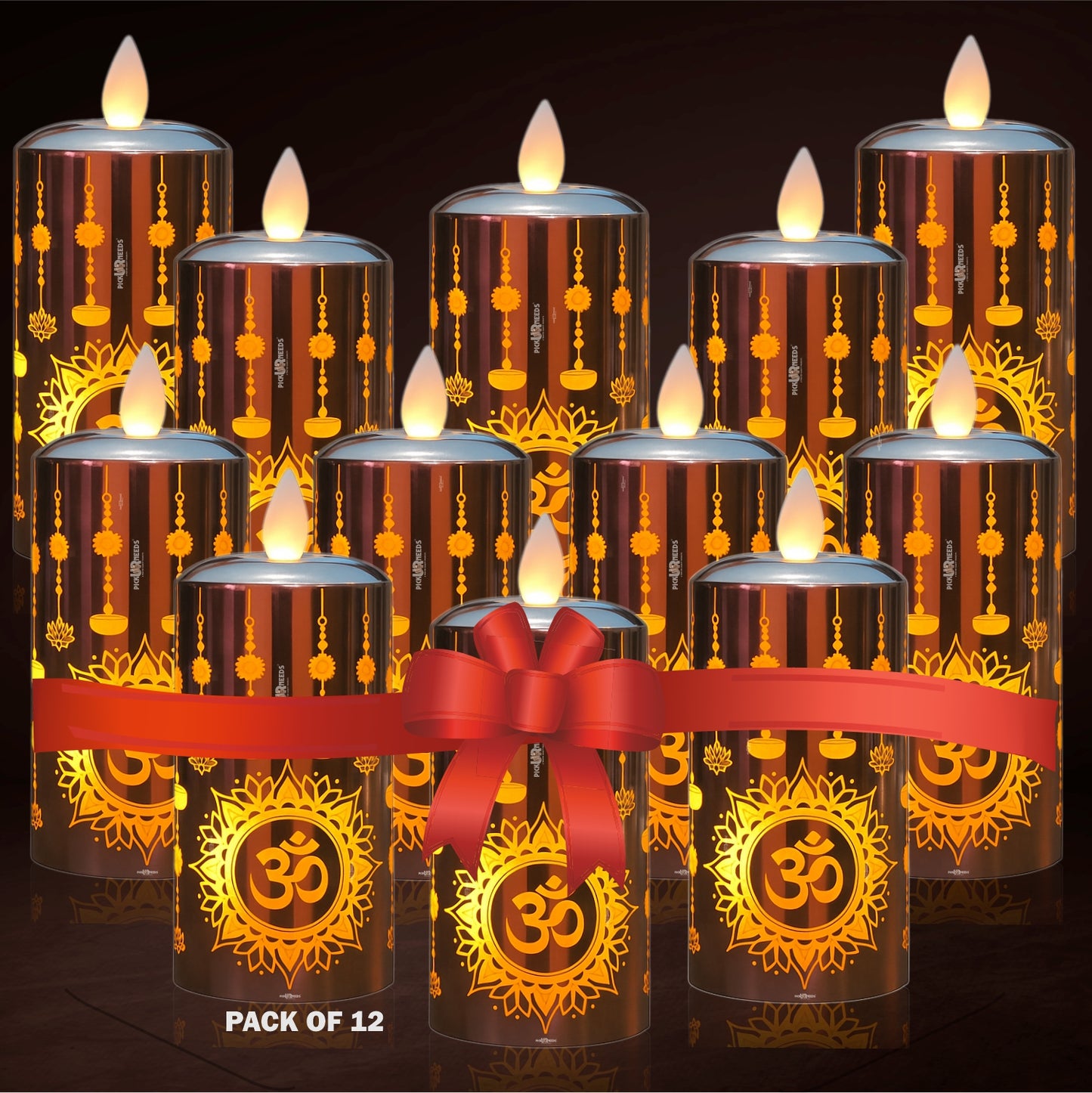 Pick Ur Needs Flameless Diya Flickering LED Tea Light Candle –Realistic Moving Flame | Battery Candle (Gold, Pack of 2)