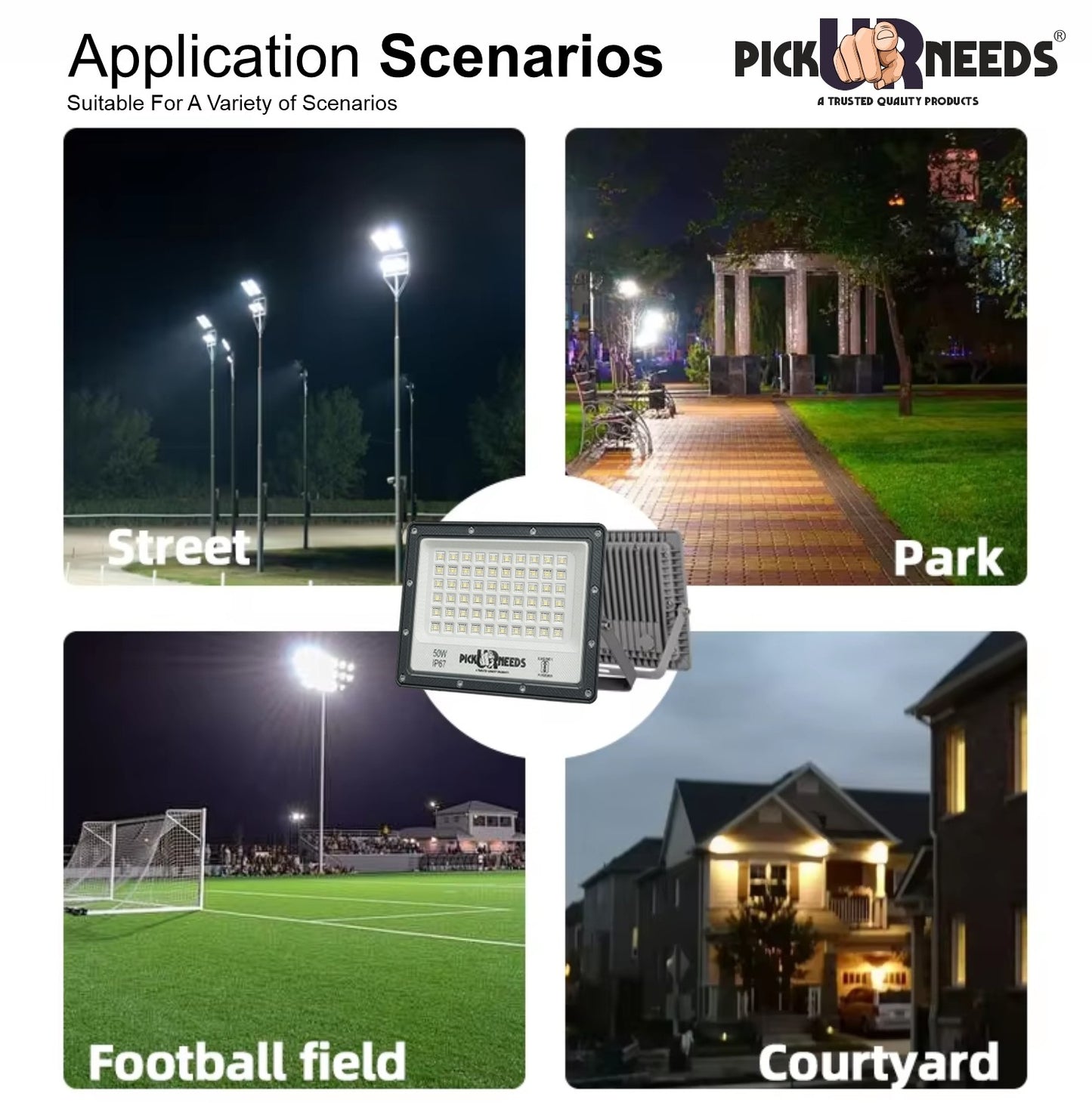 Pick Ur Needs 50W Lens Flood Light With Extension Bracket 60 Bright SMD Light IP67 Waterproof 0 hrs Flood Lamp Emergency Light (White) Pack of 3