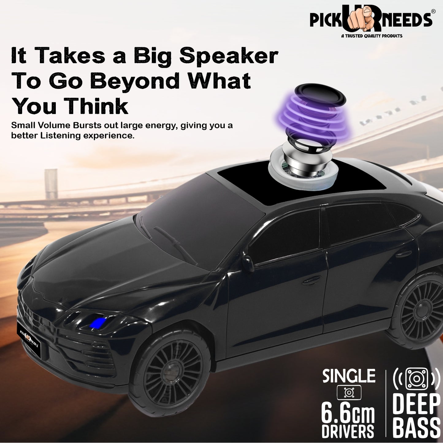 Pick Ur Needs Car-Shaped Speaker – RGB LED Light, USB/FM/SD Card, Type-C,Portable Stereo Sound 5 W Bluetooth Speaker (Black, 5.0 Channel)