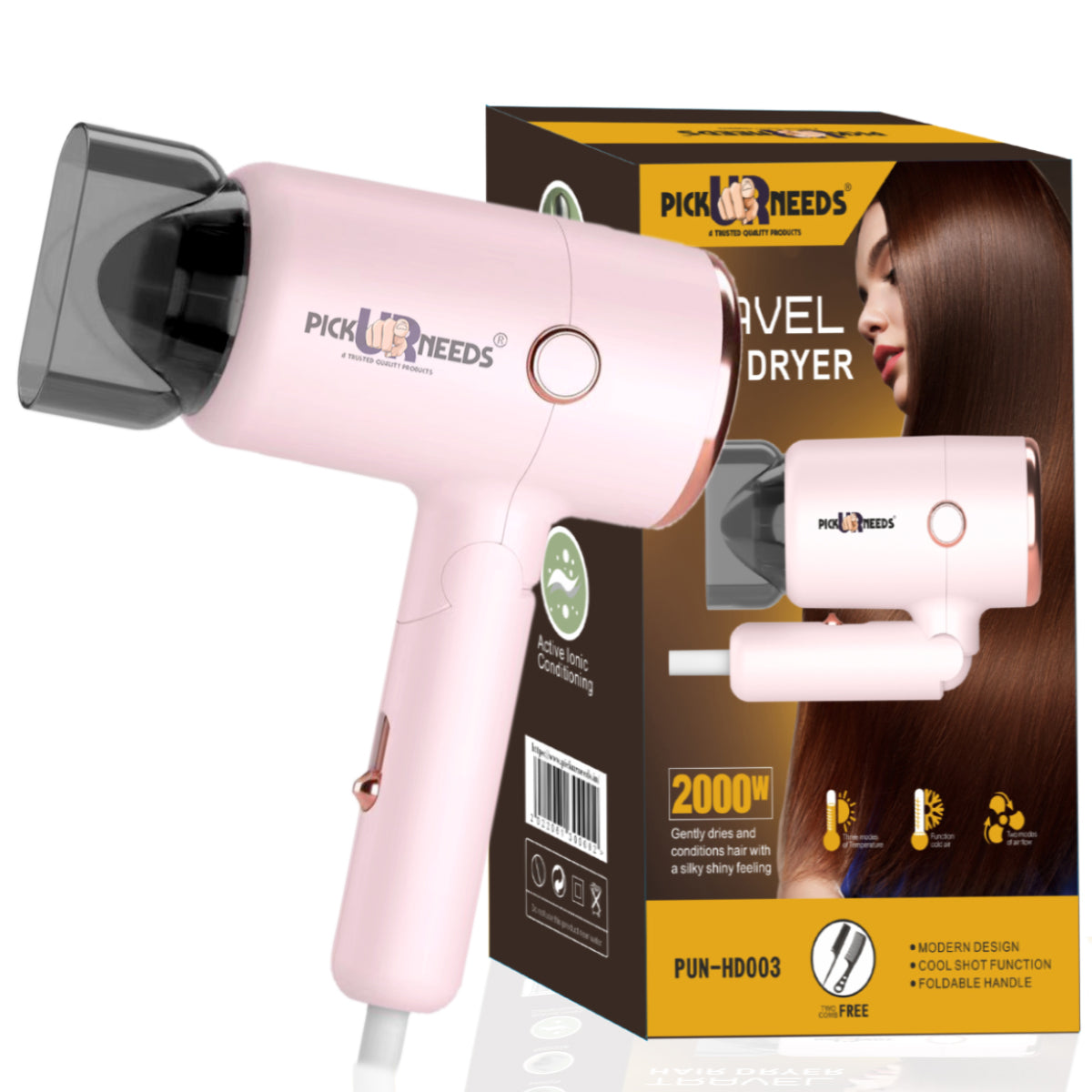Pick Ur Needs Foldable Hair Dryer Stylish 2000W Professional Hot & Cold Hair Dryer with Handle Hair Dryer (2000 W, Green)