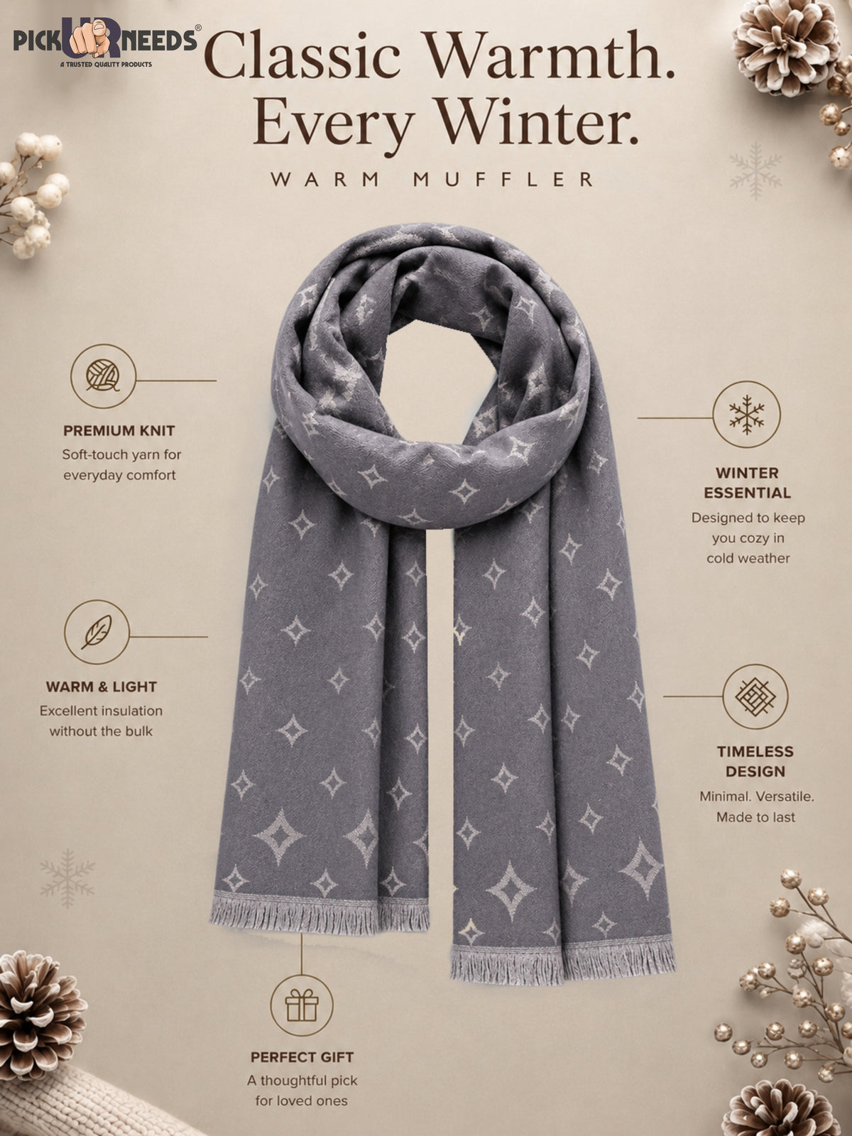 Pick Ur Needs Womens 2-in-1 Reversible Shawl Stylish Printed Winter Shawls for Girls Soft Warm Woolen Stole Premium Large Winter Wrap