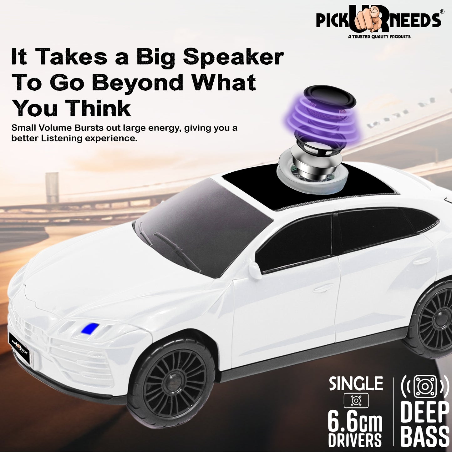 Pick Ur Needs Car-Shaped Speaker – RGB LED Light, USB/FM/SD Card, Type-C,Portable Stereo Sound 5 W Bluetooth Speaker (Black, 5.0 Channel)