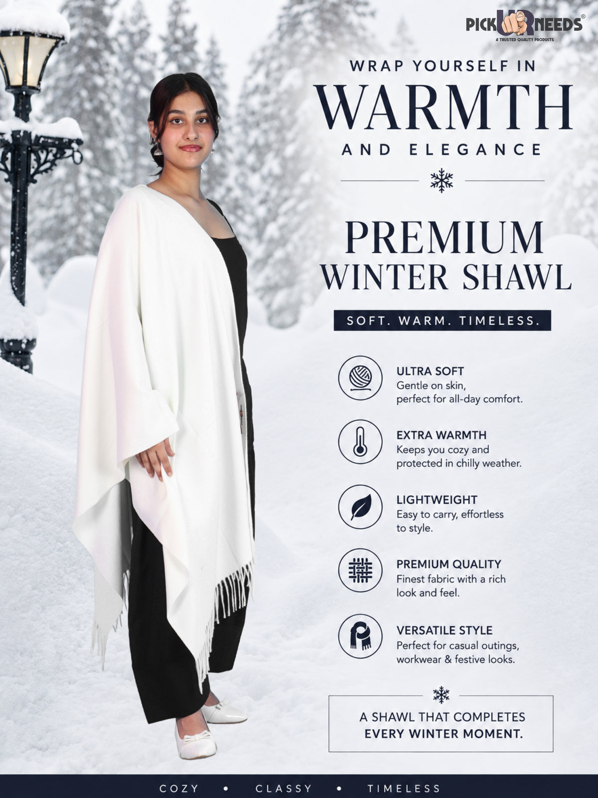 Pick Ur Needs Womens Winter Shawl Soft Warm Large Wrap Shawls with Fringe Tassels Elegant Woolen Style Stole for Girls