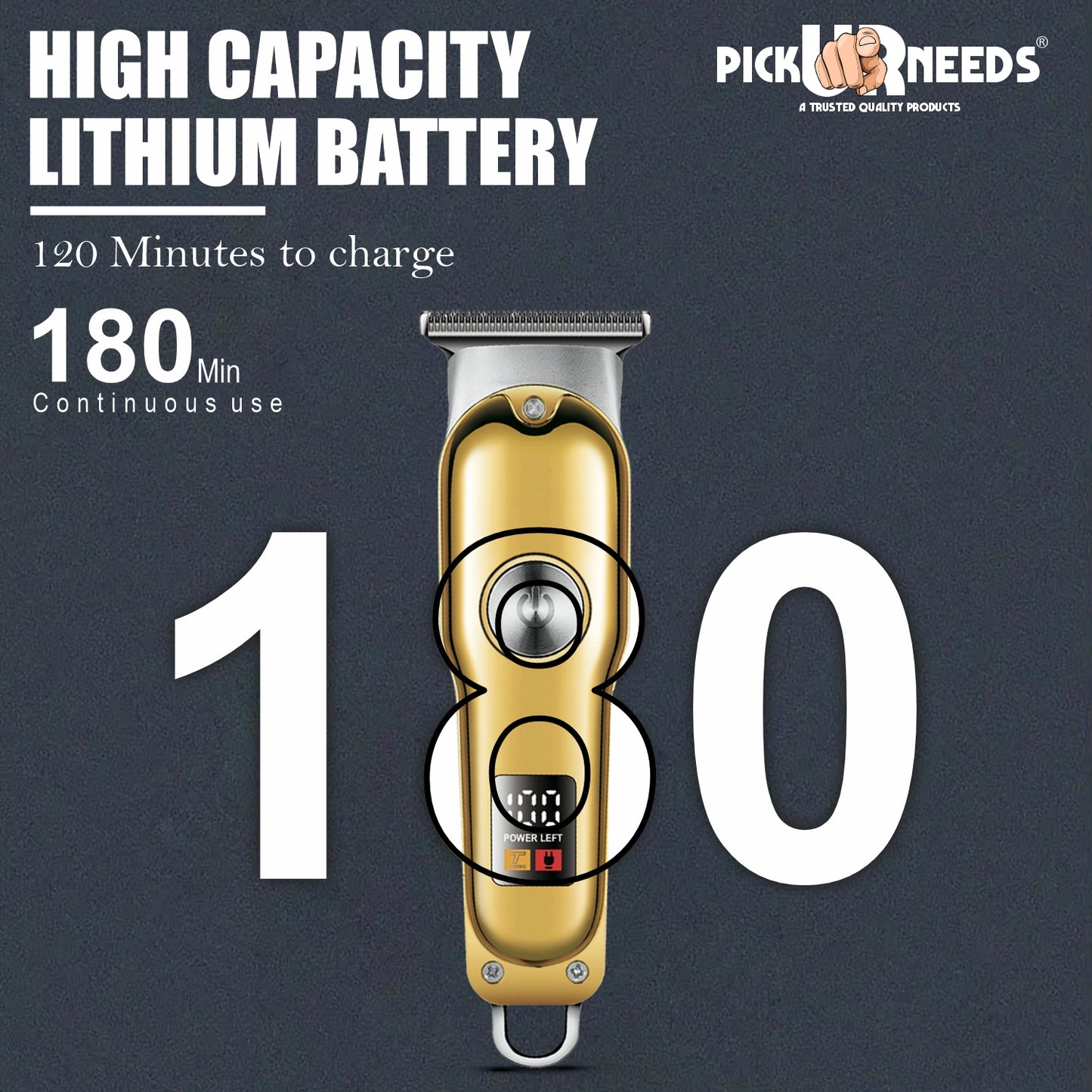 Pick Ur Needs Professional High Quality Hair Clipper Shaver 1200mAH Battery Trimmer 180 min Runtime 3 Length Settings (Gold)