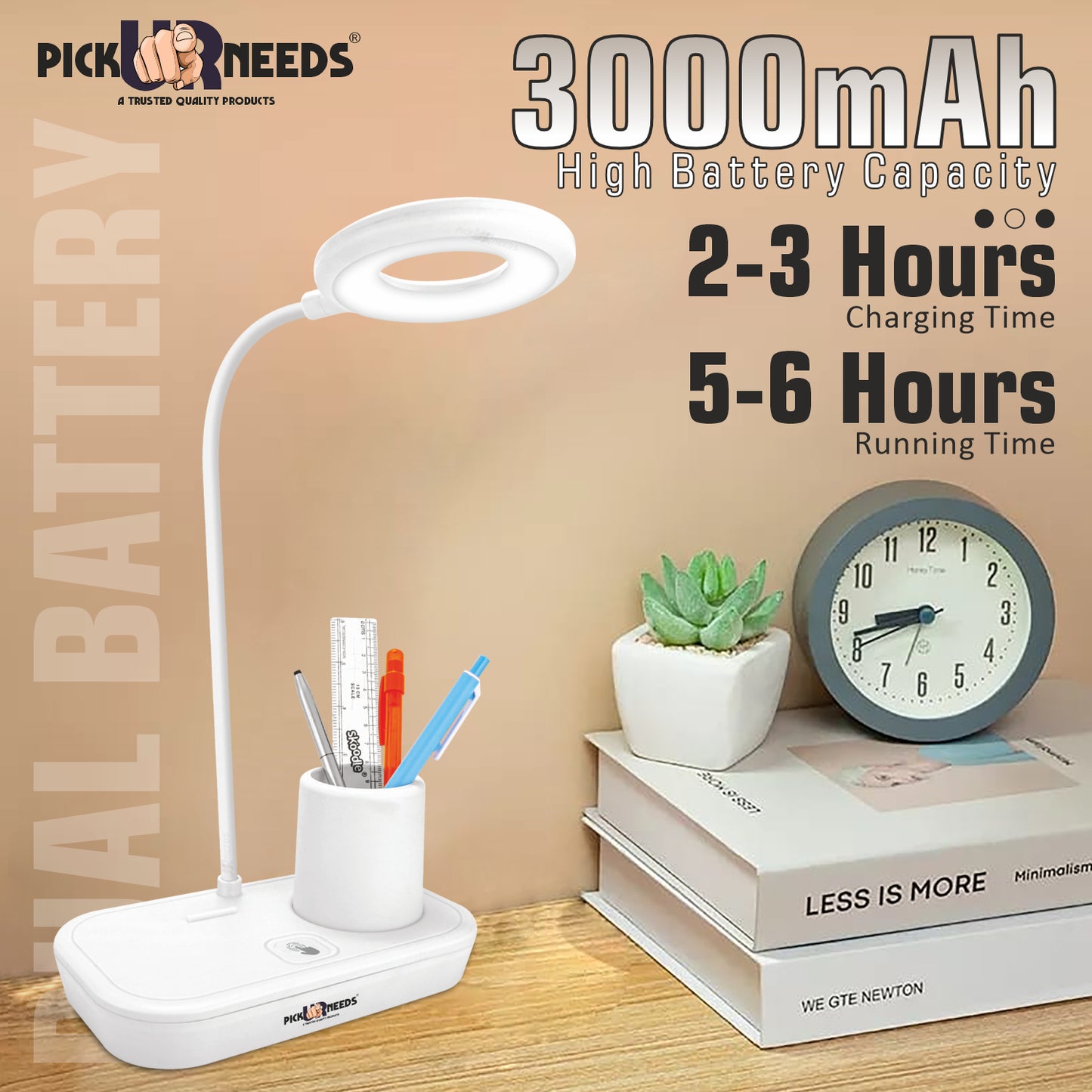 Pick Ur Needs Rechargeable Study Table Lamp Torch ON/ OFF With Pen Stand Night Desk Light Table Lamp (15 cm, White)