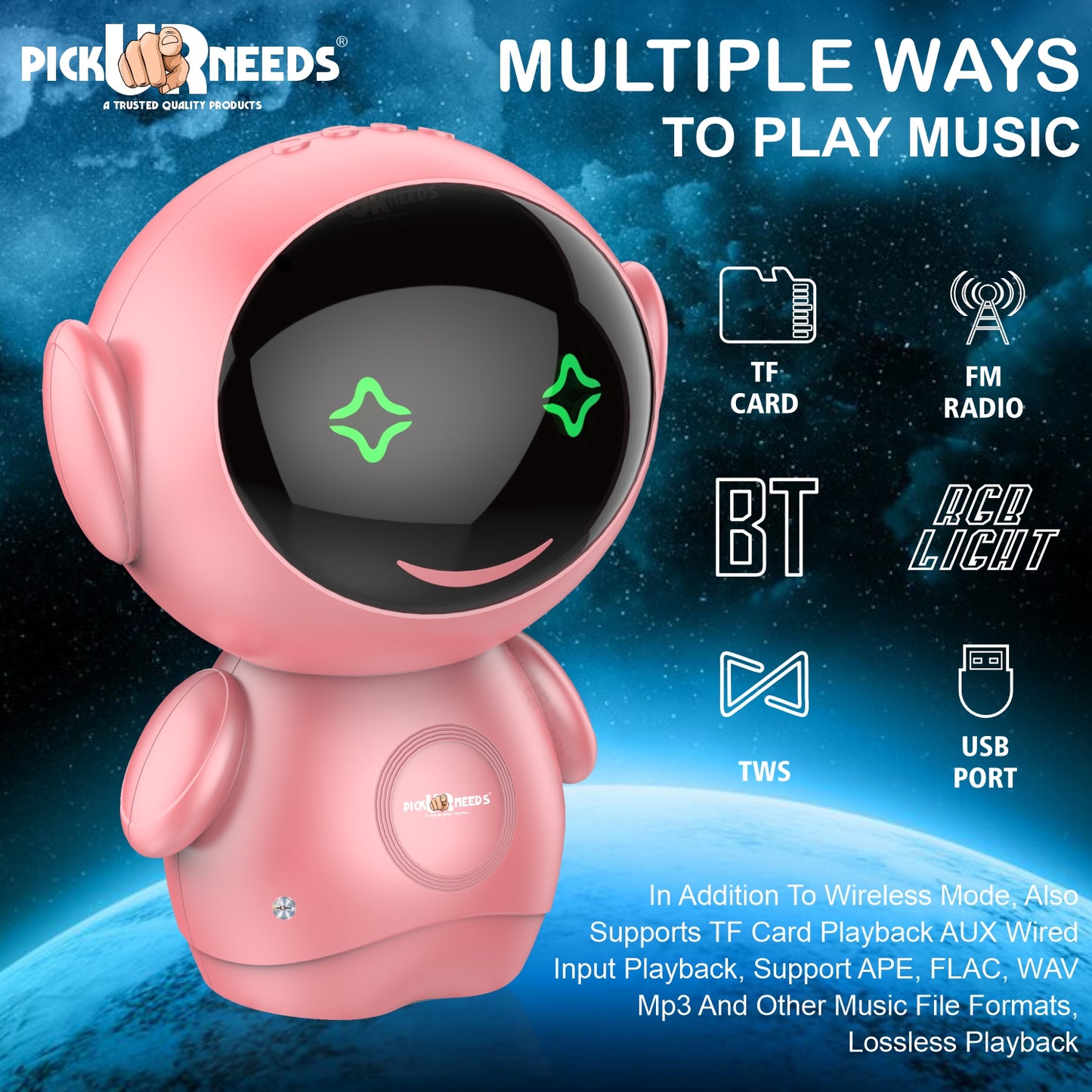 Pick Ur Needs Rechargeable Bluetooth Speaker with 1200mAh Battery β Portable Wireless Audio, FM Radio, USB/TF Card Support, TWS Pairing (White)
