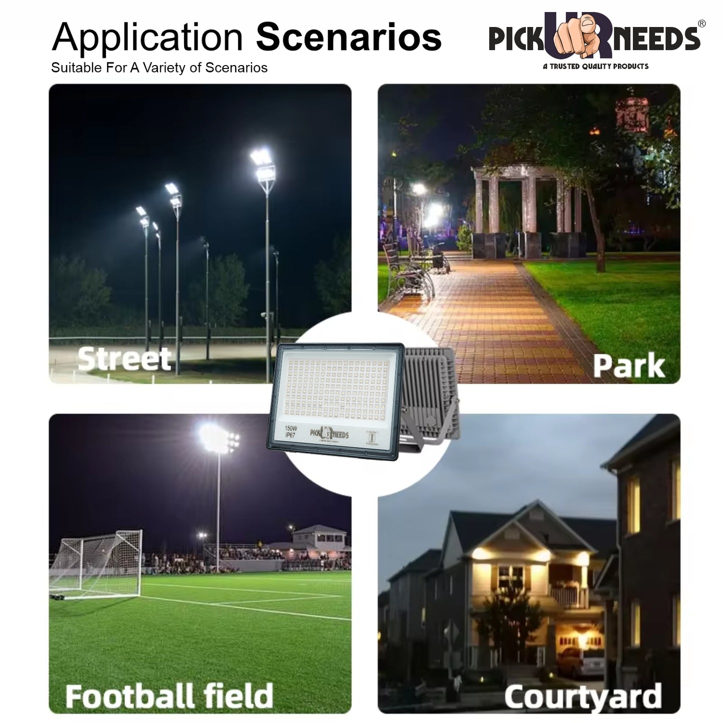 Pick Ur Needs 150W Lens Flood Light With Extension Bracket 180 Bright SMD LED IP67 Waterproof 0 hrs Flood Lamp Emergency Light (White) Pack of 3