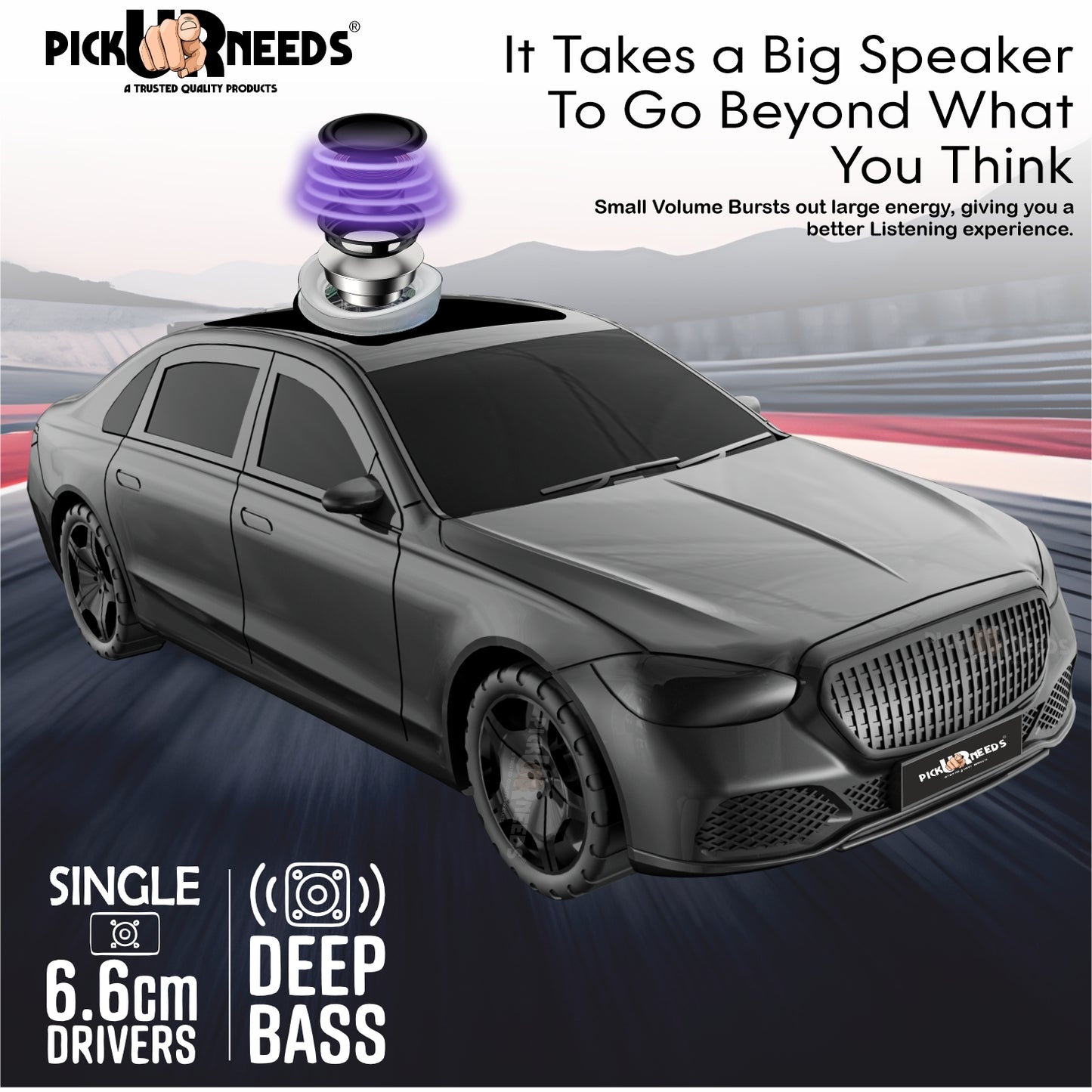 Pick Ur Needs Compact Rechargeable Wireless Thunder Sound 5W Car Speaker–Superior Bass, FM/USB 5 W Bluetooth Speaker (Red, 5.0 Channel)