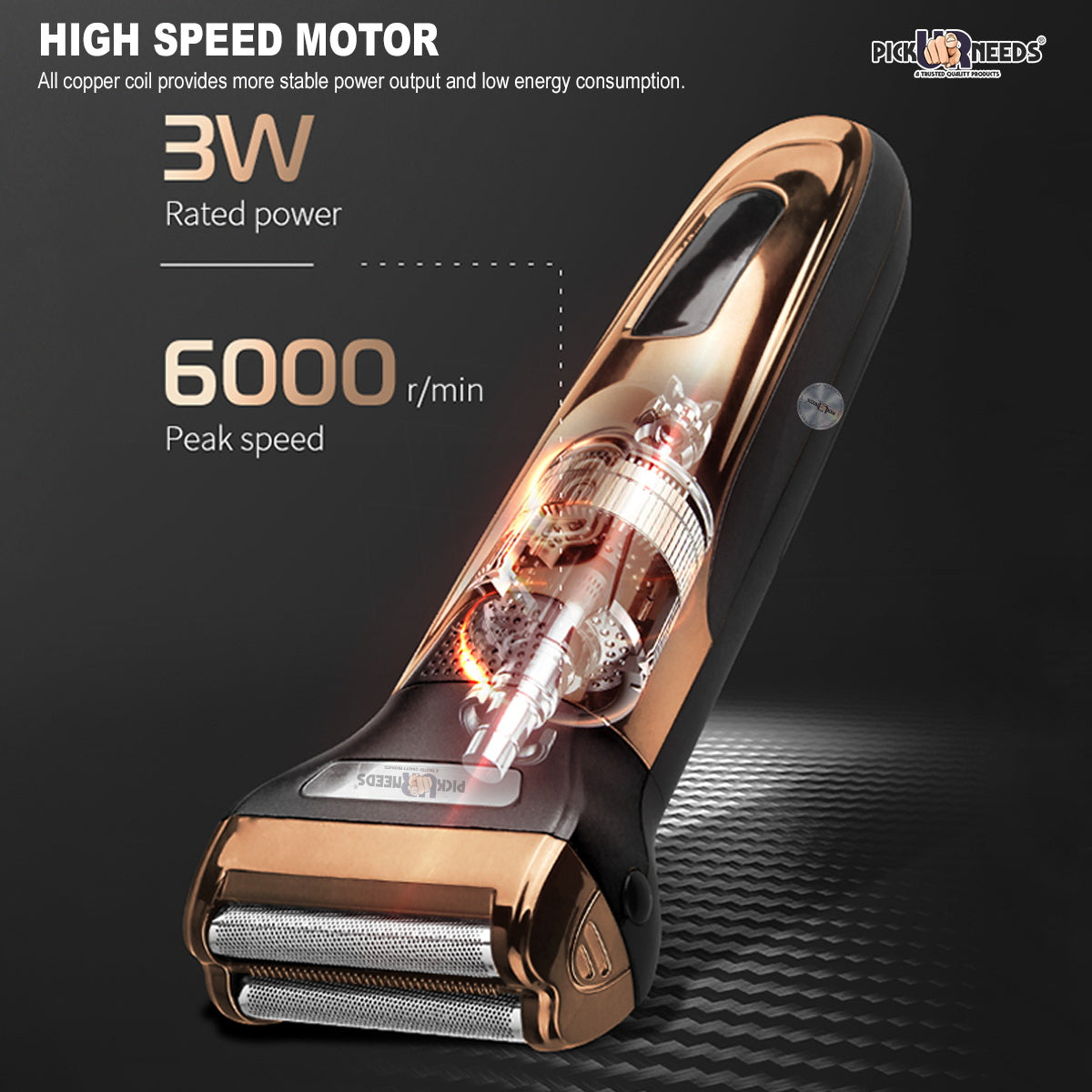 Pick Ur Needs Rechargeable Wireless Electric Shaver Beard Nose Hair Trimmer Shaver For Men (Gold)