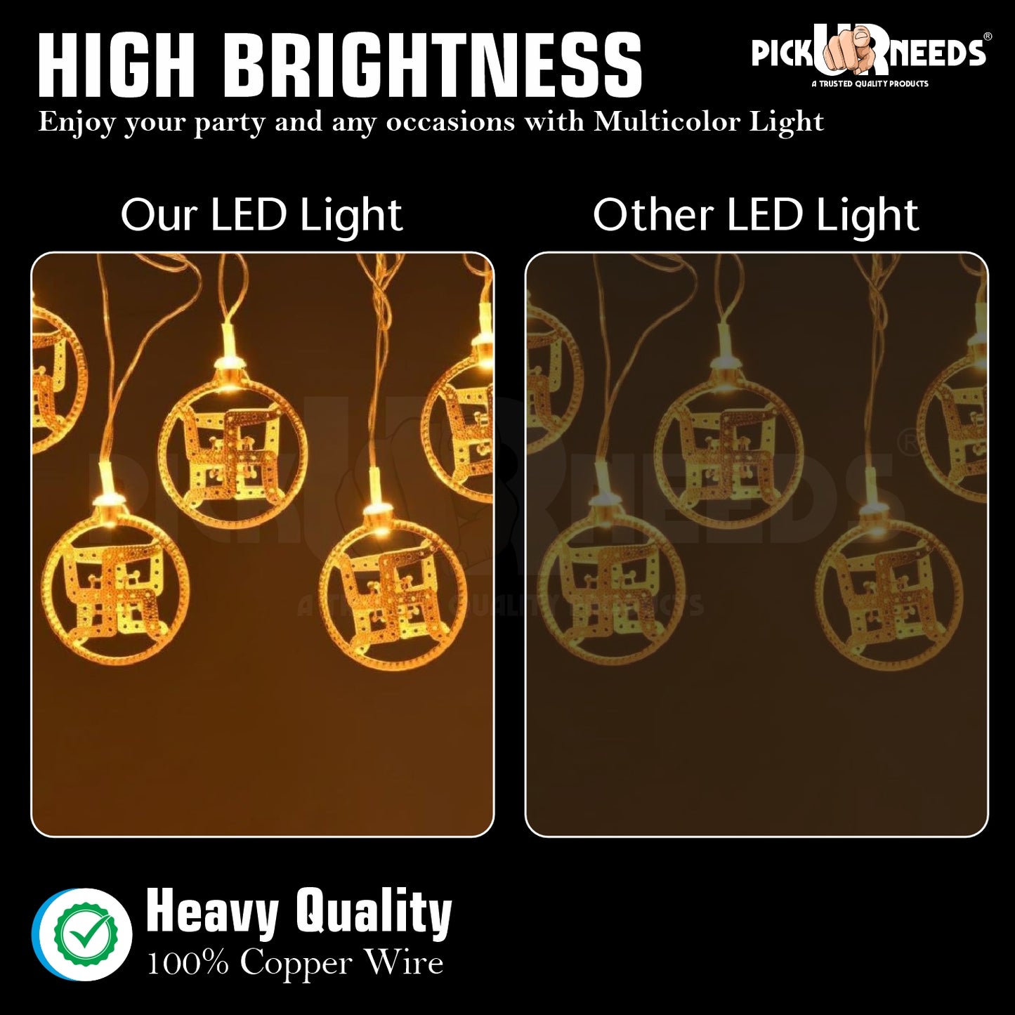 Pick Ur Needs Diwali String Lights Swastik Metal Hanging Lights, Warm White Round 3D Ceiling Lamp