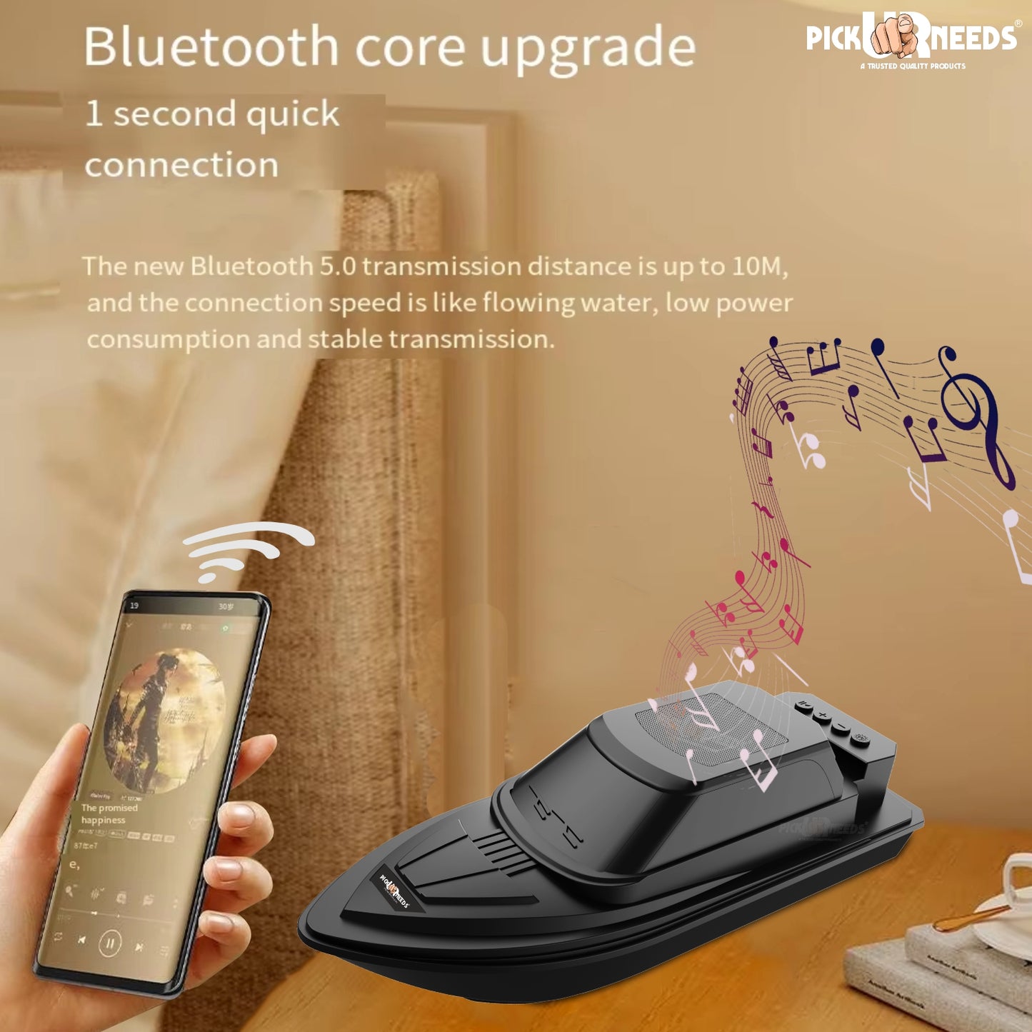 Pick Ur Needs Portable Bluetooth Speaker with High Bass β 5W Dynamic Thunder Sound, Cruiser Design, 1200mAh Rechargeable Battery, Wireless Audio for Outdoor & Indoor Use (Black)