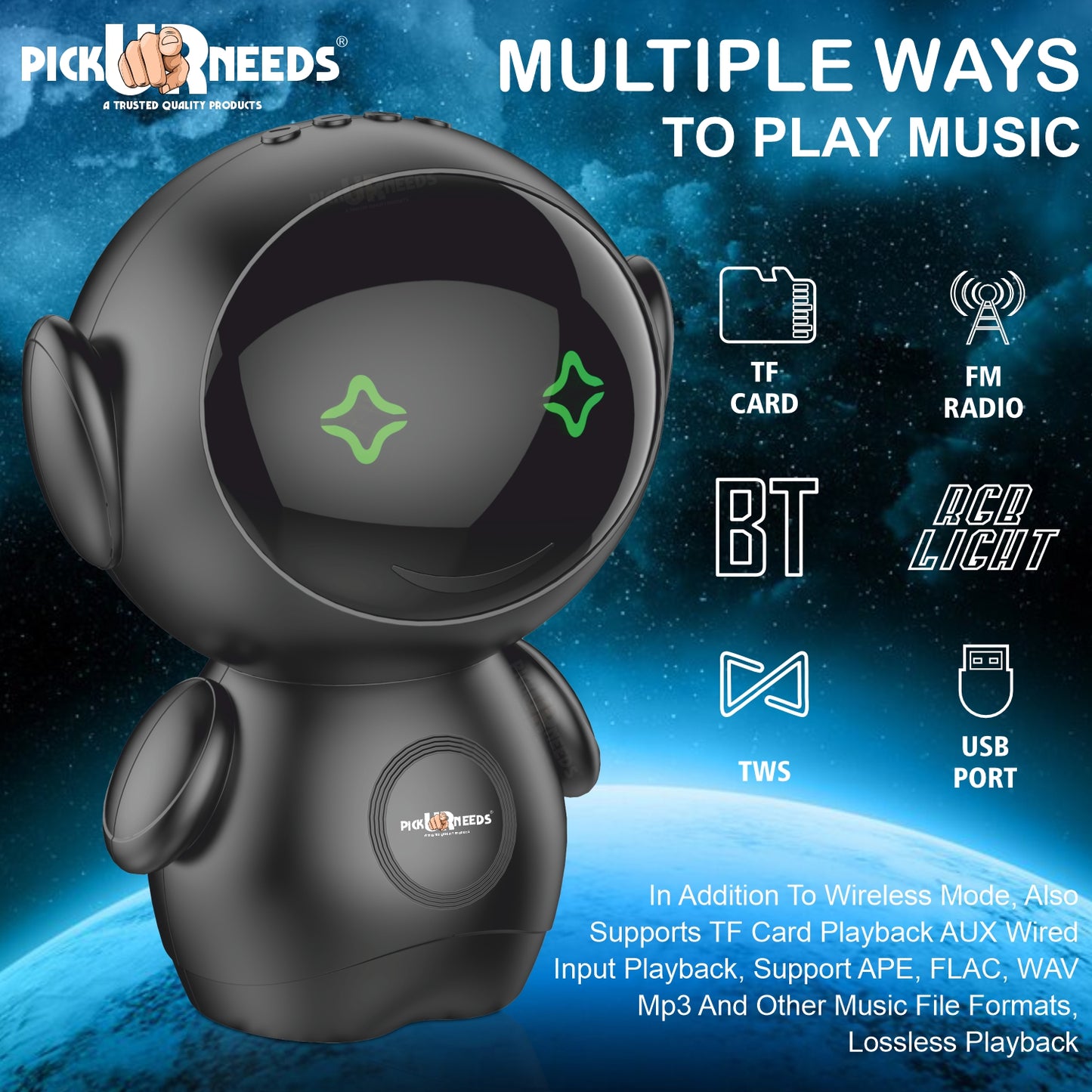 Pick Ur Needs Rechargeable Bluetooth Speaker with 1200mAh Battery β Portable Wireless Audio, FM Radio, USB/TF Card Support, TWS Pairing (White)