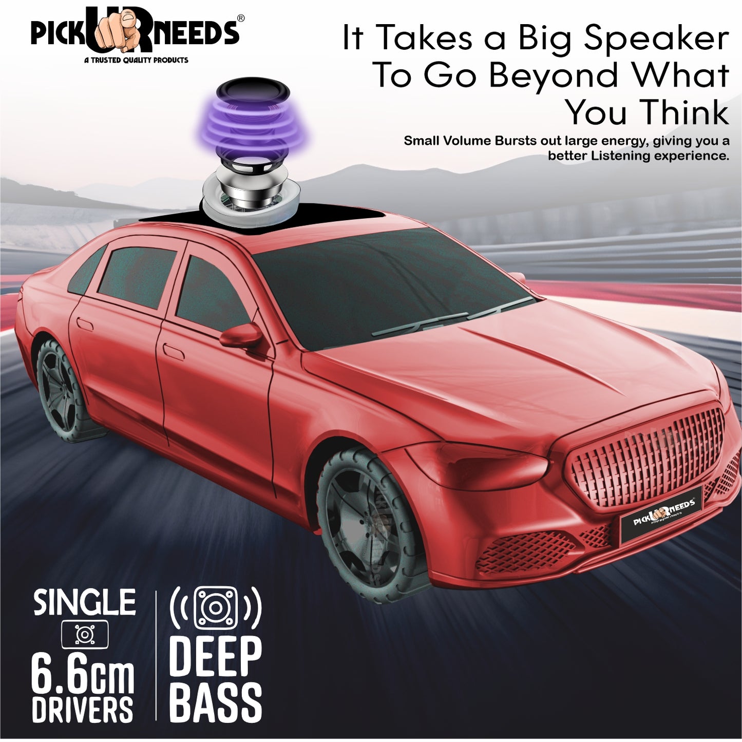Pick Ur Needs Compact Rechargeable Wireless Thunder Sound 5W Car Speaker–Superior Bass, FM/USB 5 W Bluetooth Speaker (Red, 5.0 Channel)
