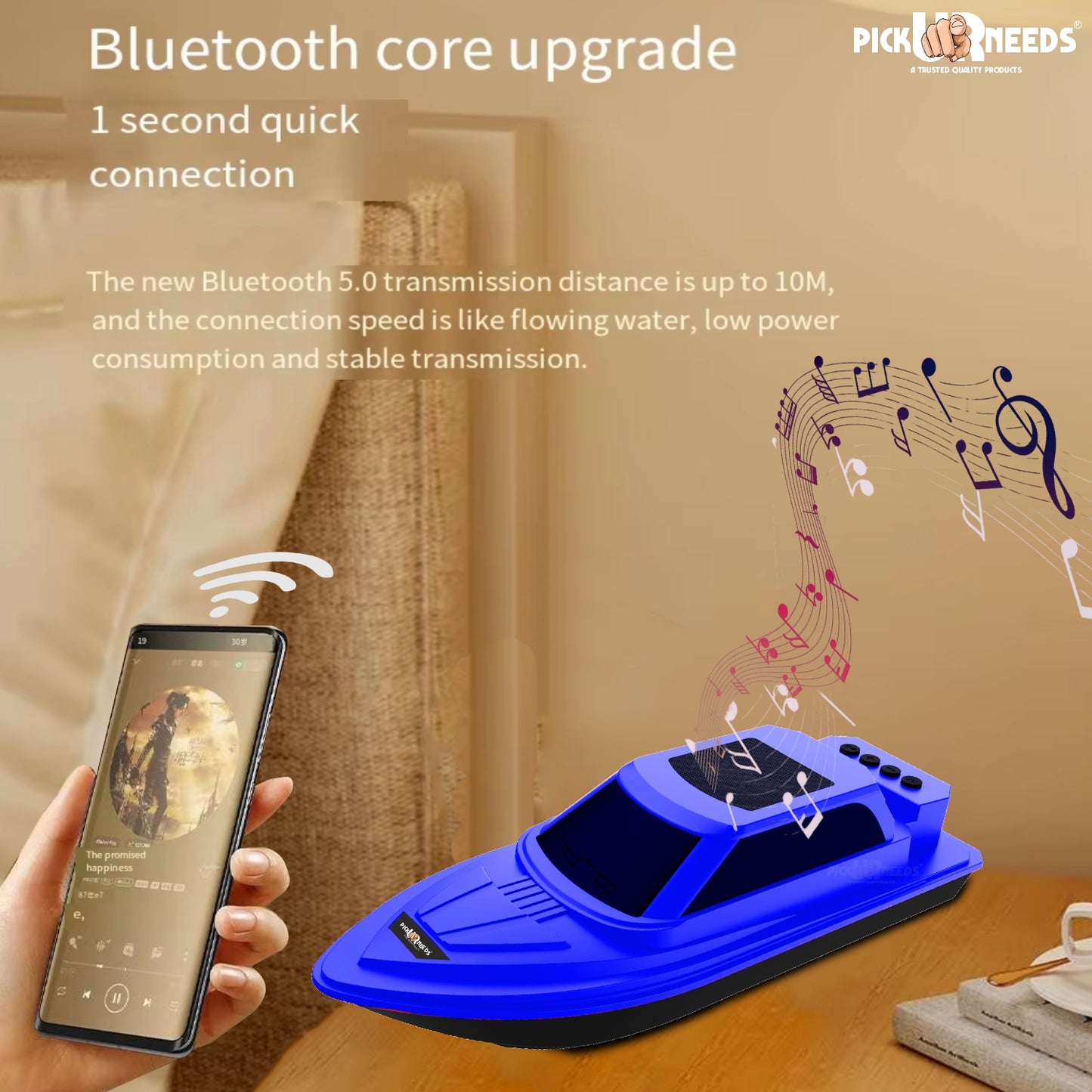 Pick Ur Needs Portable Bluetooth Speaker with High Bass β 5W Dynamic Thunder Sound, Cruiser Design, 1200mAh Rechargeable Battery, Wireless Audio for Outdoor & Indoor Use (Black)