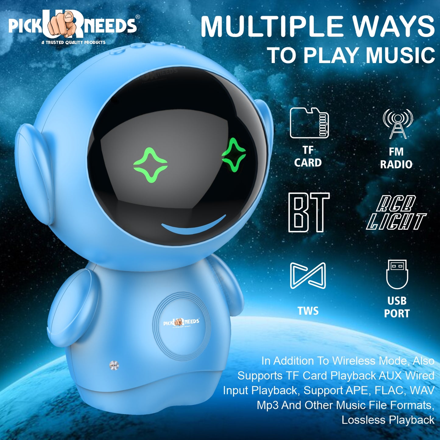 Pick Ur Needs Rechargeable Bluetooth Speaker with 1200mAh Battery β Portable Wireless Audio, FM Radio, USB/TF Card Support, TWS Pairing (White)