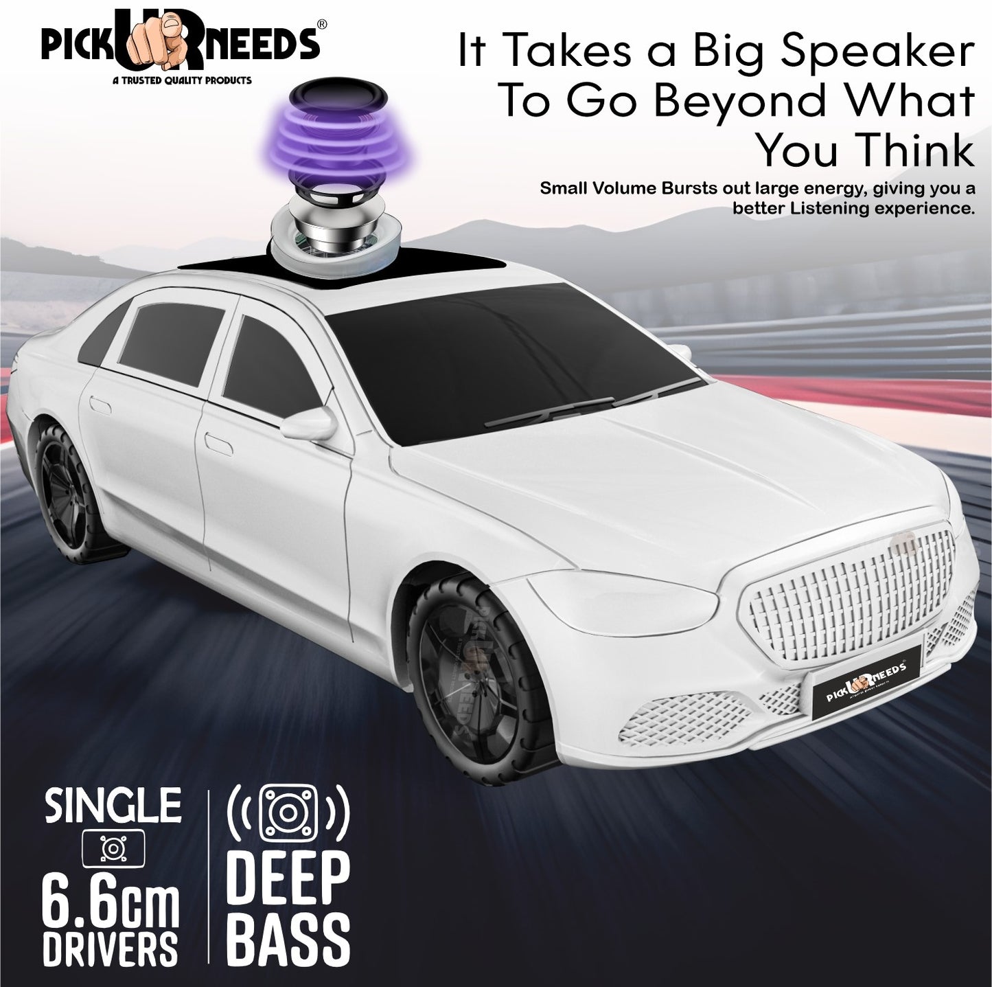 Pick Ur Needs Compact Rechargeable Wireless Thunder Sound 5W Car Speaker–Superior Bass, FM/USB 5 W Bluetooth Speaker (Red, 5.0 Channel)