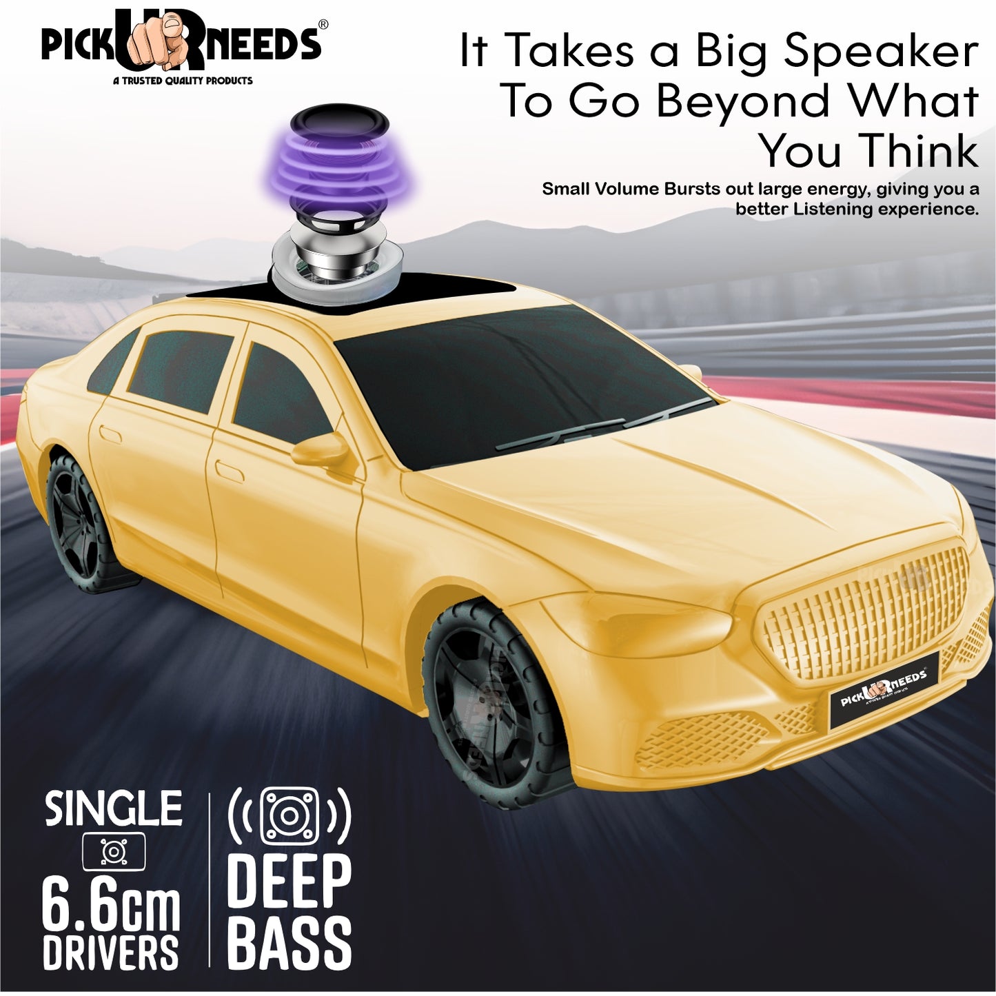 Pick Ur Needs Compact Rechargeable Wireless Thunder Sound 5W Car Speaker–Superior Bass, FM/USB 5 W Bluetooth Speaker (Red, 5.0 Channel)