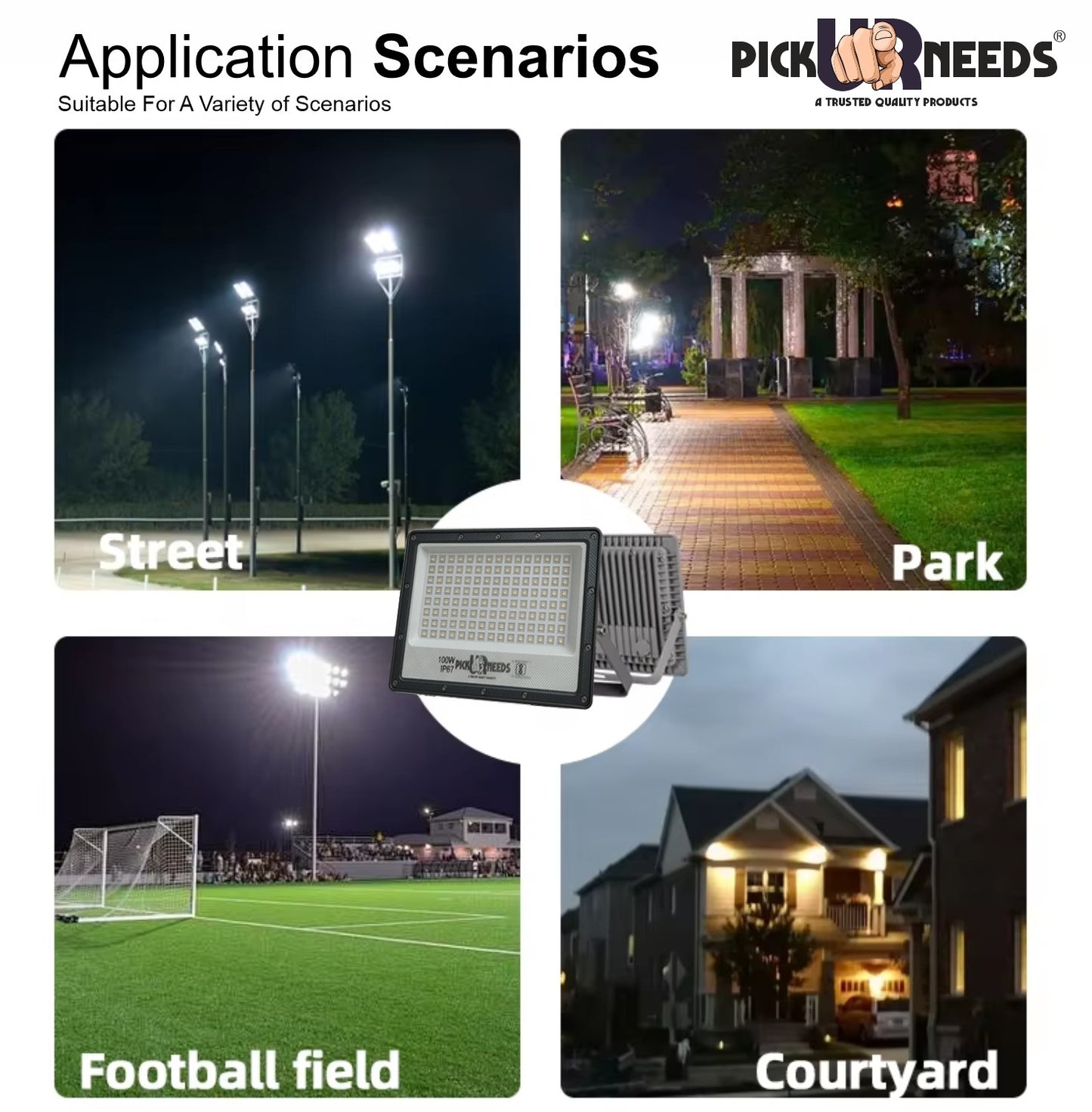 Pick Ur Needs 100W Lens Flood Light With Extension Bracket 120 Bright SMD LED IP67 Waterproof 0 hrs Flood Lamp Emergency Light (White) pack of 3