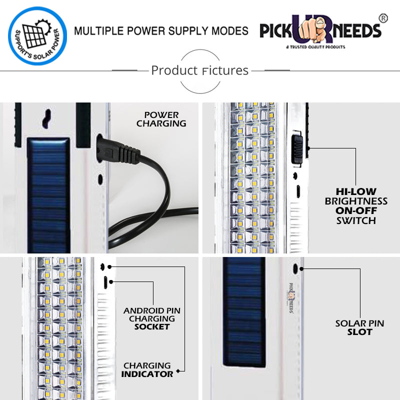 Pick Ur Needs Solar 60 SMD LED Rechargeable Floor Lantern Lamp Emergency Light Pack of 2 Torch (White, 23 cm, Rechargeable)