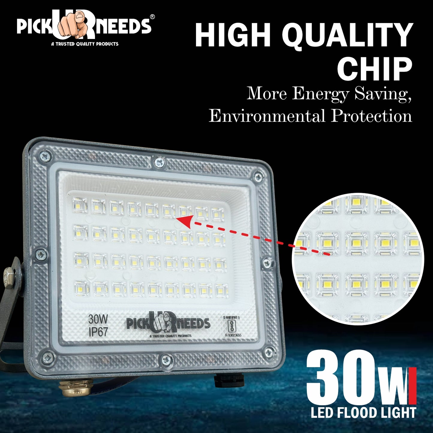 Pick Ur Needs 30W Lens Flood Lamp Outdoor Light With Extension Bracket IP67 Waterproof Light 0 hrs Flood Lamp Emergency Light (White) pack of 2