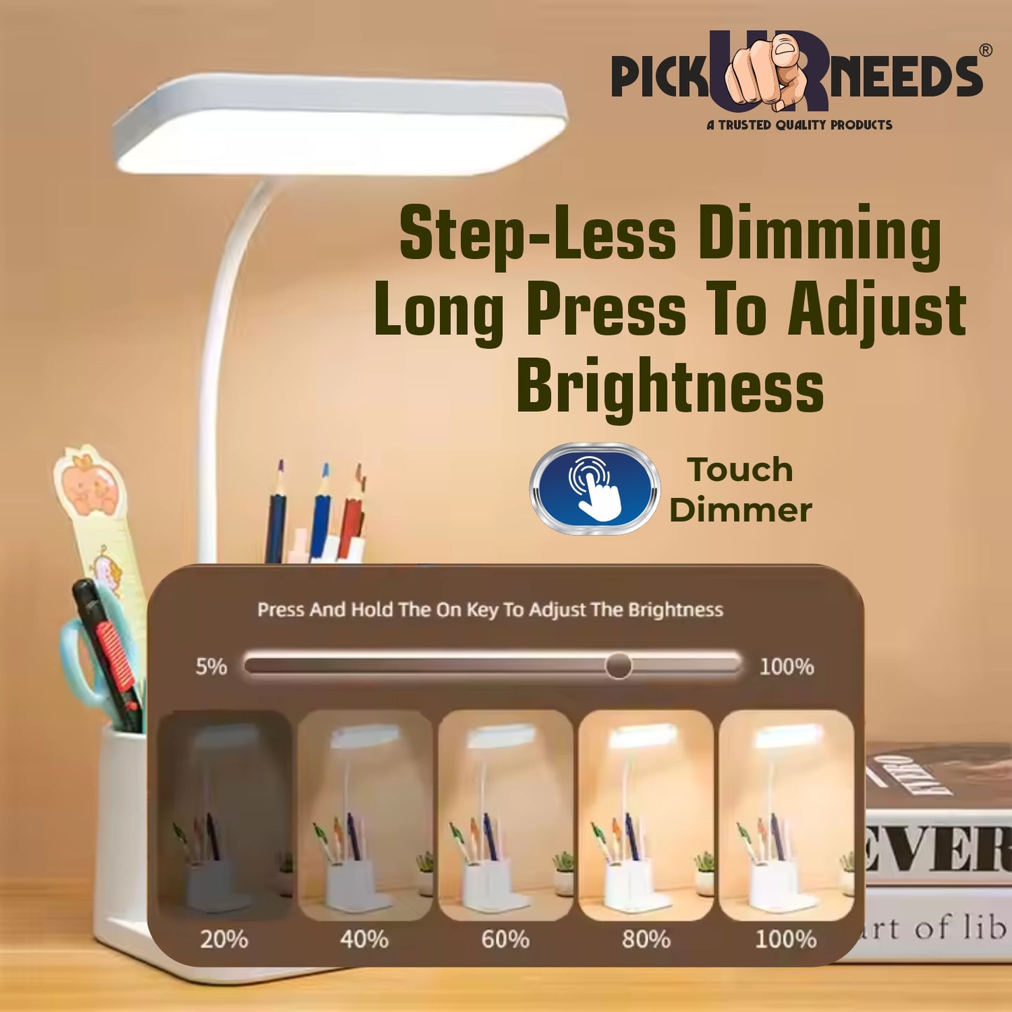 Pick Ur Needs LED Smart Desk Table Lamp Rechargeable, 3 LIght Modes, Foldable Study Lamp (11 cm, White)