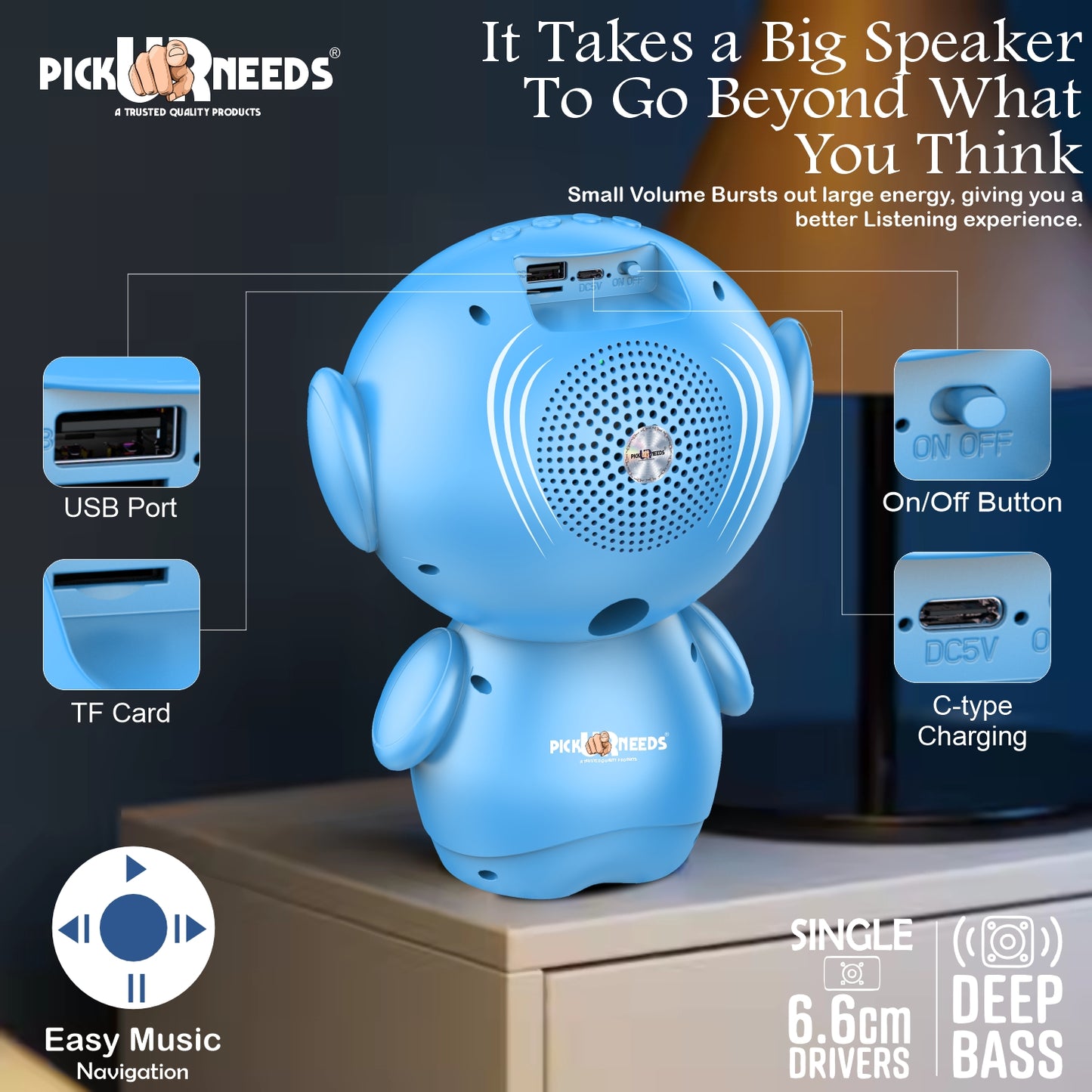 Pick Ur Needs Rechargeable Bluetooth Speaker with 1200mAh Battery β Portable Wireless Audio, FM Radio, USB/TF Card Support, TWS Pairing (White)