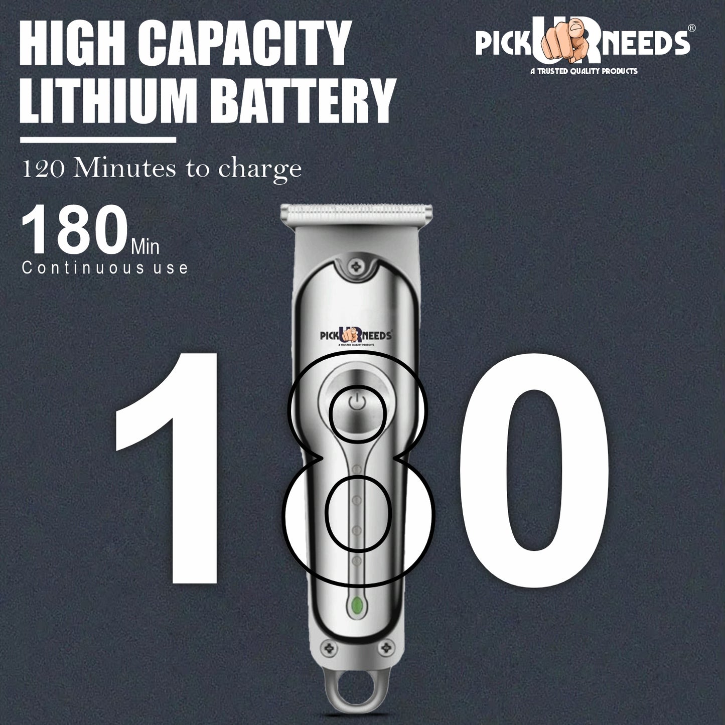 Pick Ur Needs Rechargeable Hair Grooming / Men Beard Shaver With 1200mAh Lithium Battery Trimmer 180 min Runtime 3 Length Settings (Steel)