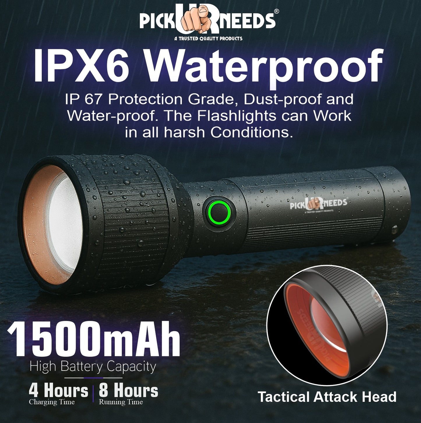 Pick Ur Needs Rechargeable Zoomable Focus Aluminium Body Torch LED 100W Laser 1500mAh Battery 5 hrs Torch Emergency Light (Black)