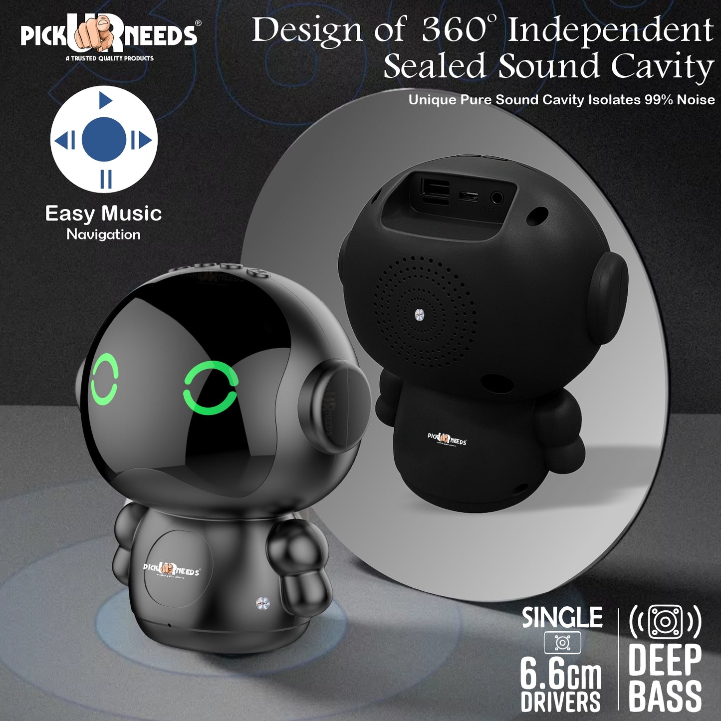 Pick Ur Needs Rechargeable Wireless Mini DJ Bluetooth Speaker HiFi Bass, LED Lights, 800mAh Battery, USB/TF Card/TWS Playback