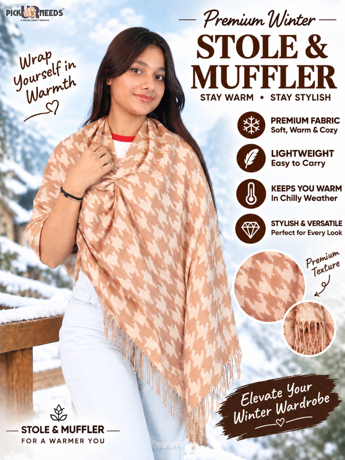 Pick Ur Needs Premium Winter Womens & Girls Shawl Soft & Cozy Printed with Elegant Geometric Design