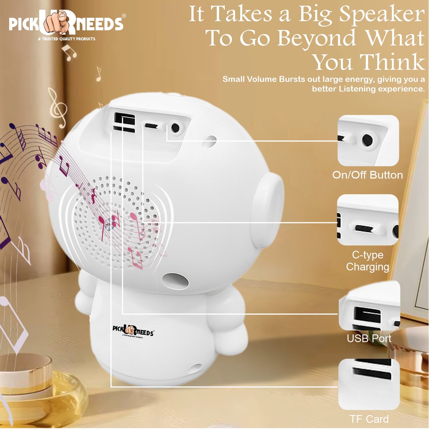 Pick Ur Needs Rechargeable Wireless Mini DJ Bluetooth Speaker HiFi Bass, LED Lights, 800mAh Battery, USB/TF Card/TWS Playback