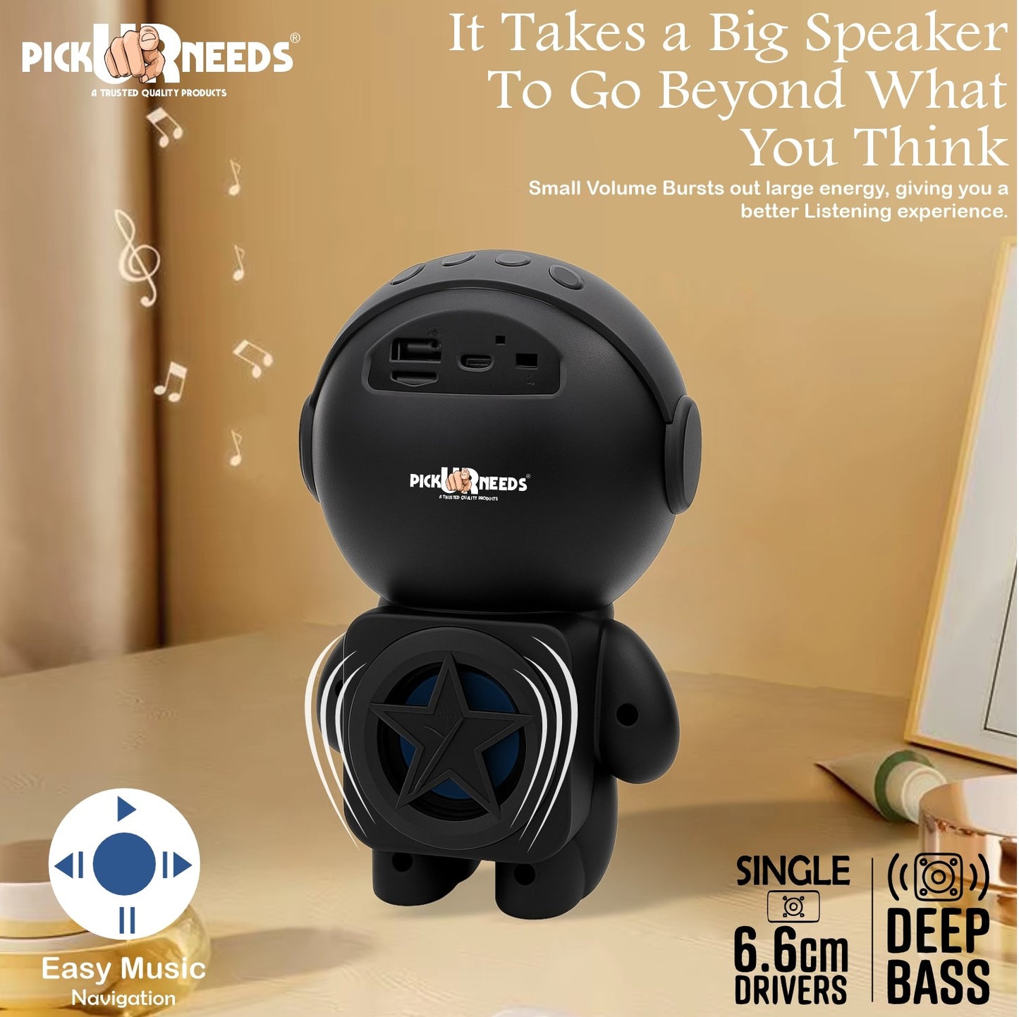 Pick Ur Needs Astronaut Portable Wireless Mini DJ Bluetooth Speaker with Dynamic Thunder Sound, 6.8W HiFi Bass, LED Lights, 1200mAh Battery, USB/TF Card Playback