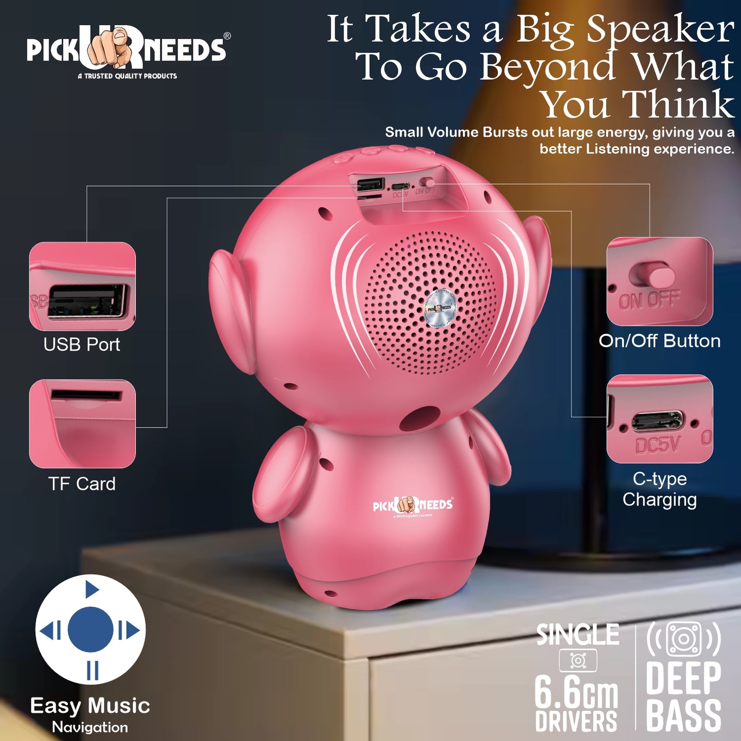 Pick Ur Needs Rechargeable Bluetooth Speaker with 1200mAh Battery β Portable Wireless Audio, FM Radio, USB/TF Card Support, TWS Pairing (White)