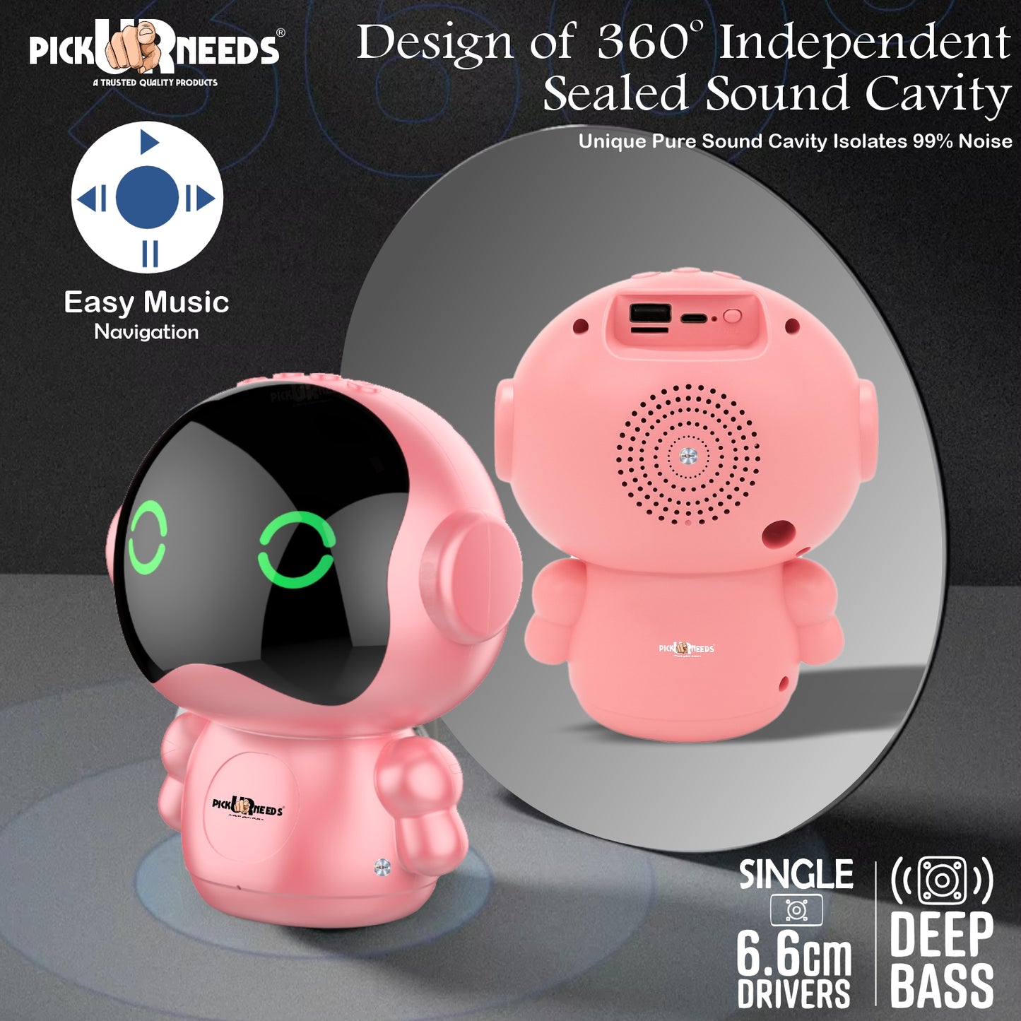 Pick Ur Needs Rechargeable Wireless Mini DJ Bluetooth Speaker HiFi Bass, LED Lights, 800mAh Battery, USB/TF Card/TWS Playback