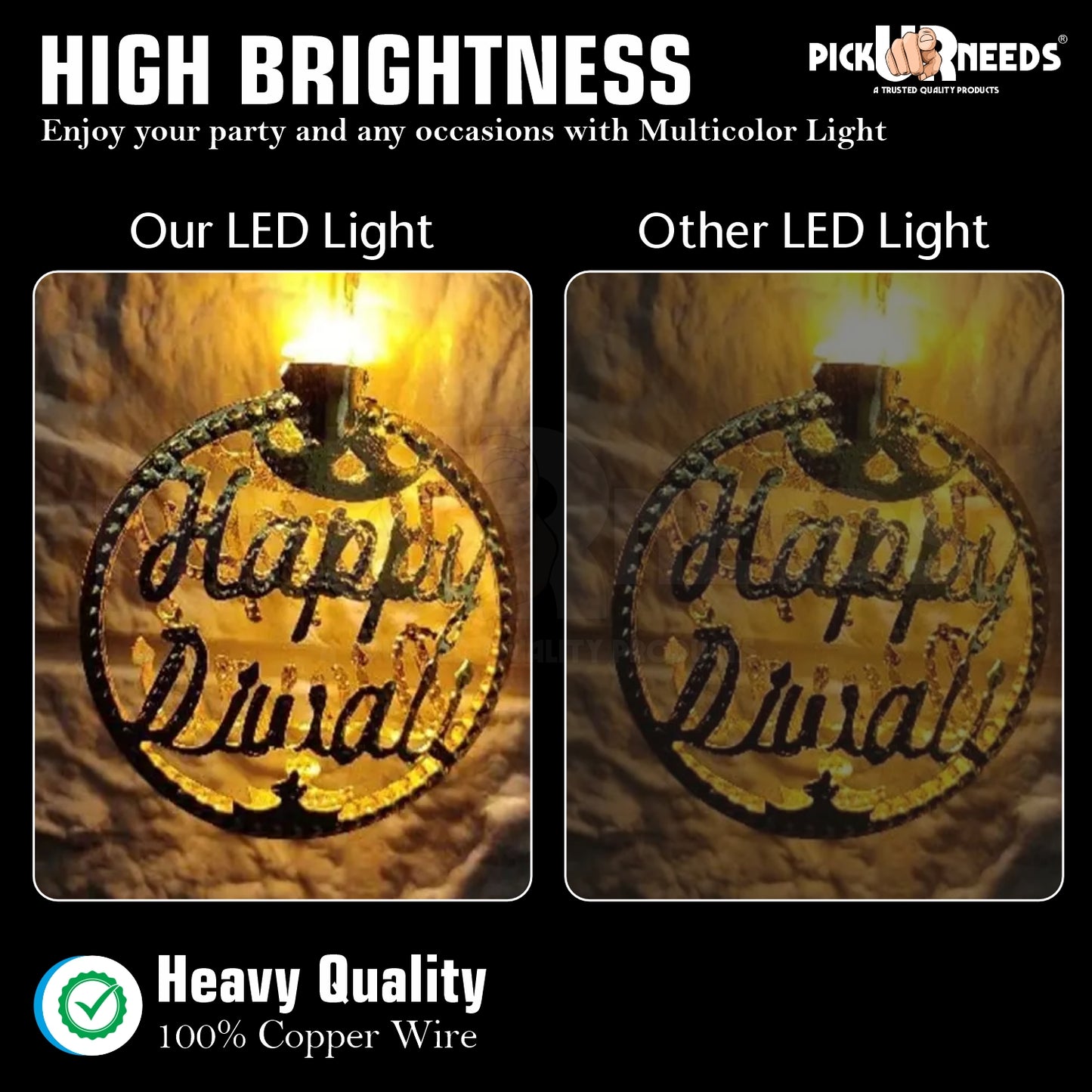 Pick Ur Needs Diwali String Lights Happy Diwali Metal Hanging Lights, Warm White Round 3D Ceiling Lamp