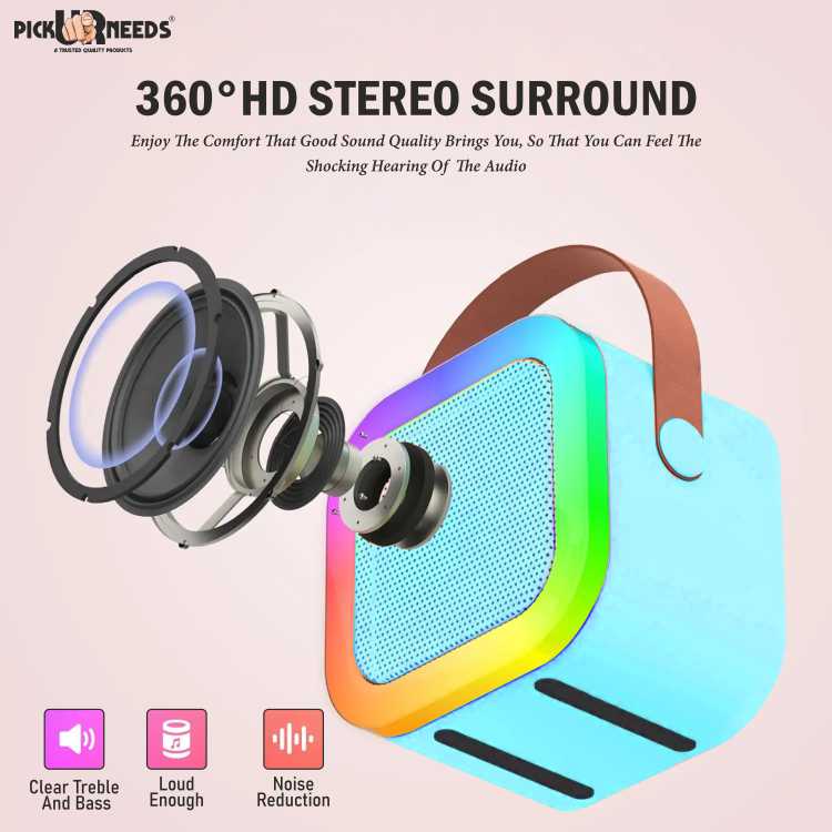 Pick Ur Needs Kids Karaoke 4 Multiple Voice Mike With Bluetooth Speaker RGB Disco Party Light (Blue)