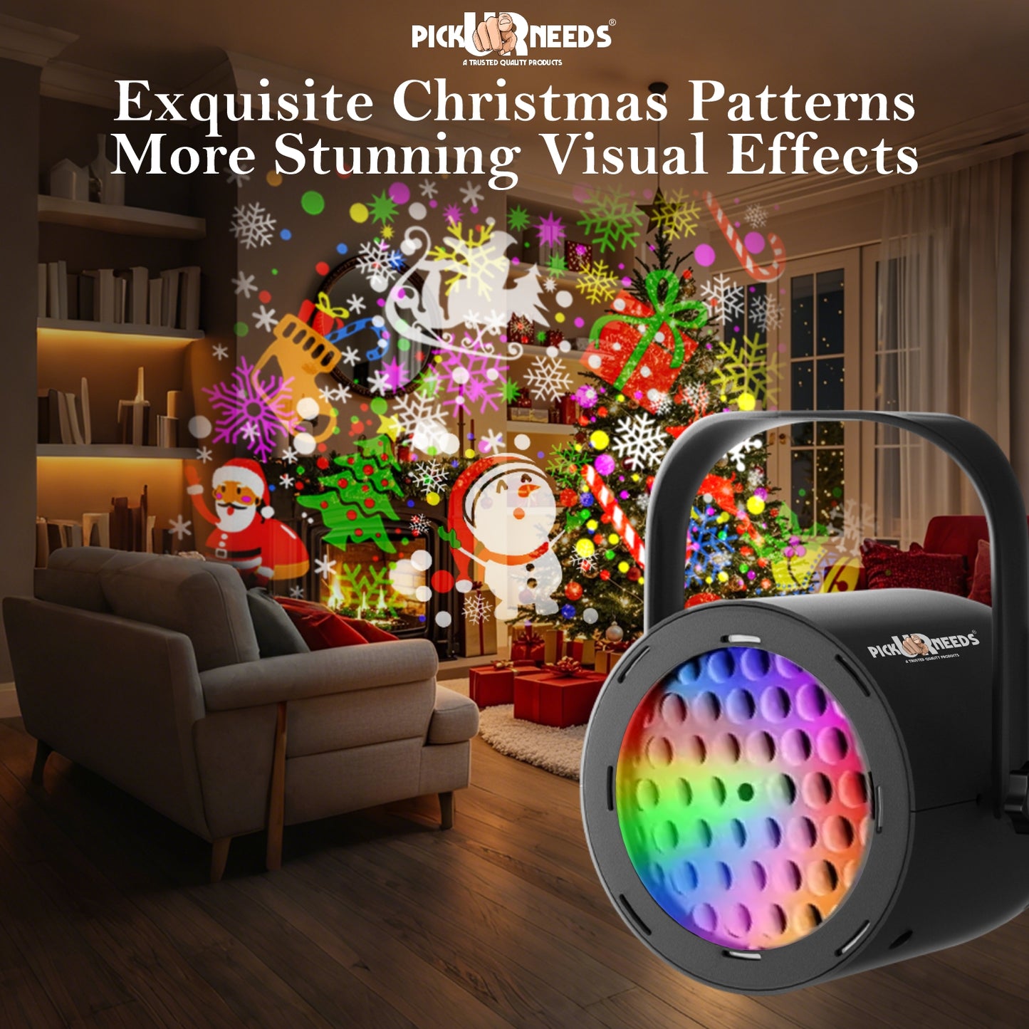 Pick Ur Needs Christmas LED Projection Lamp with 16 Pattern Rotating Effects Indoor Outdoor Decorative Light for Festival, Party, Xmas Tree & Home Décor | Waterproof Disco Projection Light