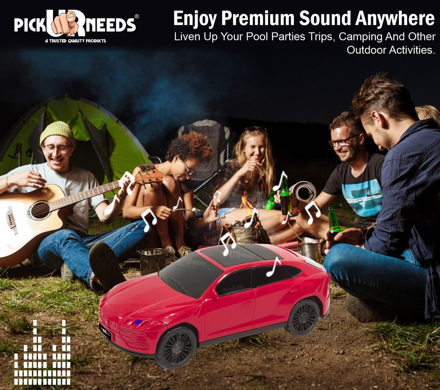 Pick Ur Needs Car-Shaped Speaker – RGB LED Light, USB/FM/SD Card, Type-C,Portable Stereo Sound 5 W Bluetooth Speaker (Black, 5.0 Channel)