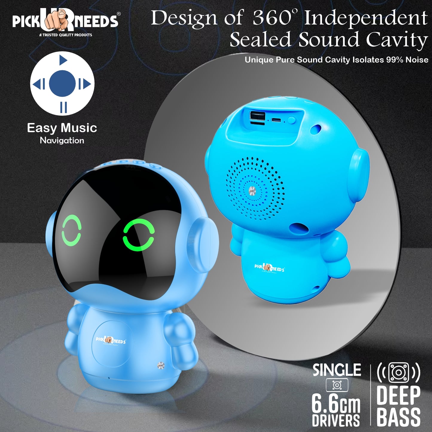 Pick Ur Needs Rechargeable Wireless Mini DJ Bluetooth Speaker HiFi Bass, LED Lights, 800mAh Battery, USB/TF Card/TWS Playback