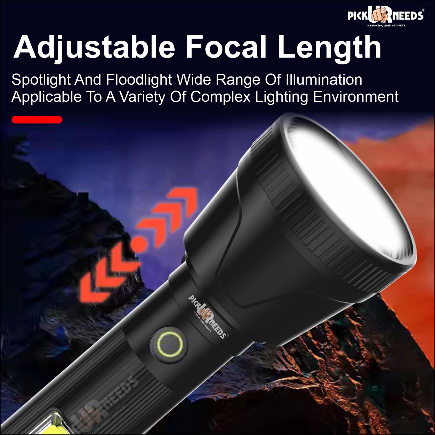 Pick Ur Needs Zoomable Focus High Power Super Bright Flashlight Two Mode 75W Laser + Side COB 5 hrs Torch Emergency Light (Black)