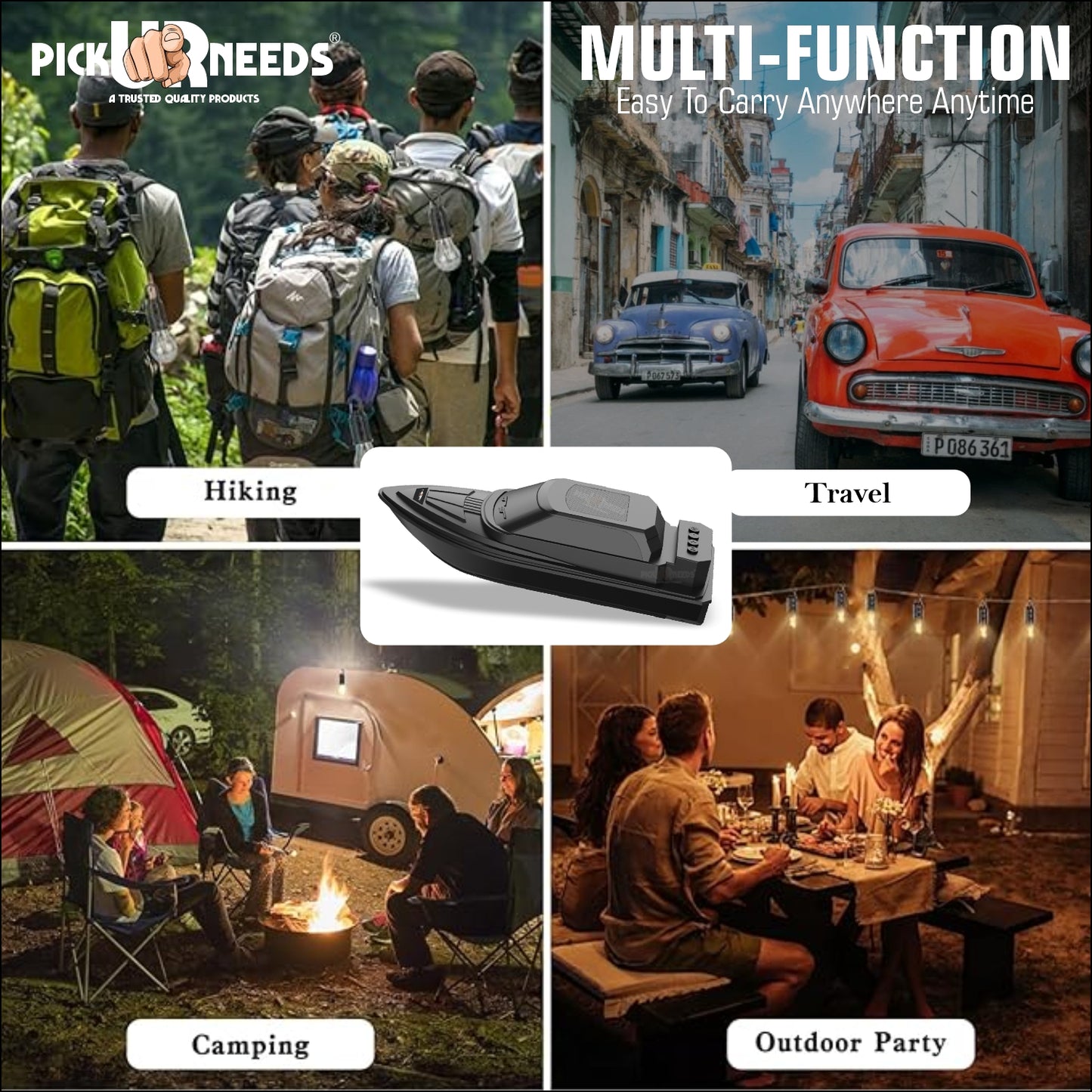 Pick Ur Needs Portable Bluetooth Speaker with High Bass β 5W Dynamic Thunder Sound, Cruiser Design, 1200mAh Rechargeable Battery, Wireless Audio for Outdoor & Indoor Use (Black)