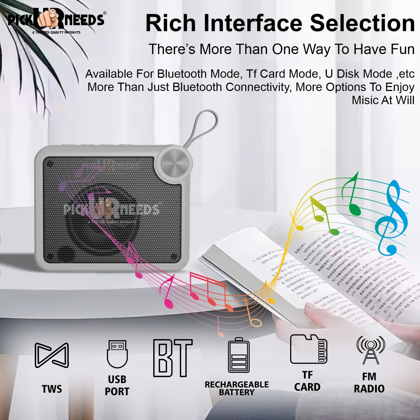 Pick Ur Needs Rechargeable Box Sound Wireless Speaker 5W – TWS, 4H Playback, TF/SD/USB/FM 5 W Bluetooth Speaker (Black, 5.0 Channel)
