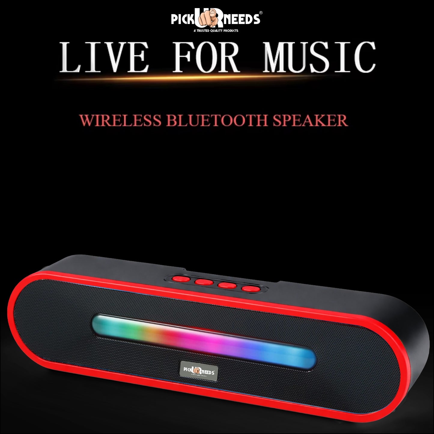 Pick Ur Needs Portable Bluetooth Speaker 1800mAh with RGB LED Lights | Wireless Speaker with USB, TF Card & AUX | Deep Bass Sound Bar for Home & Outdoor
