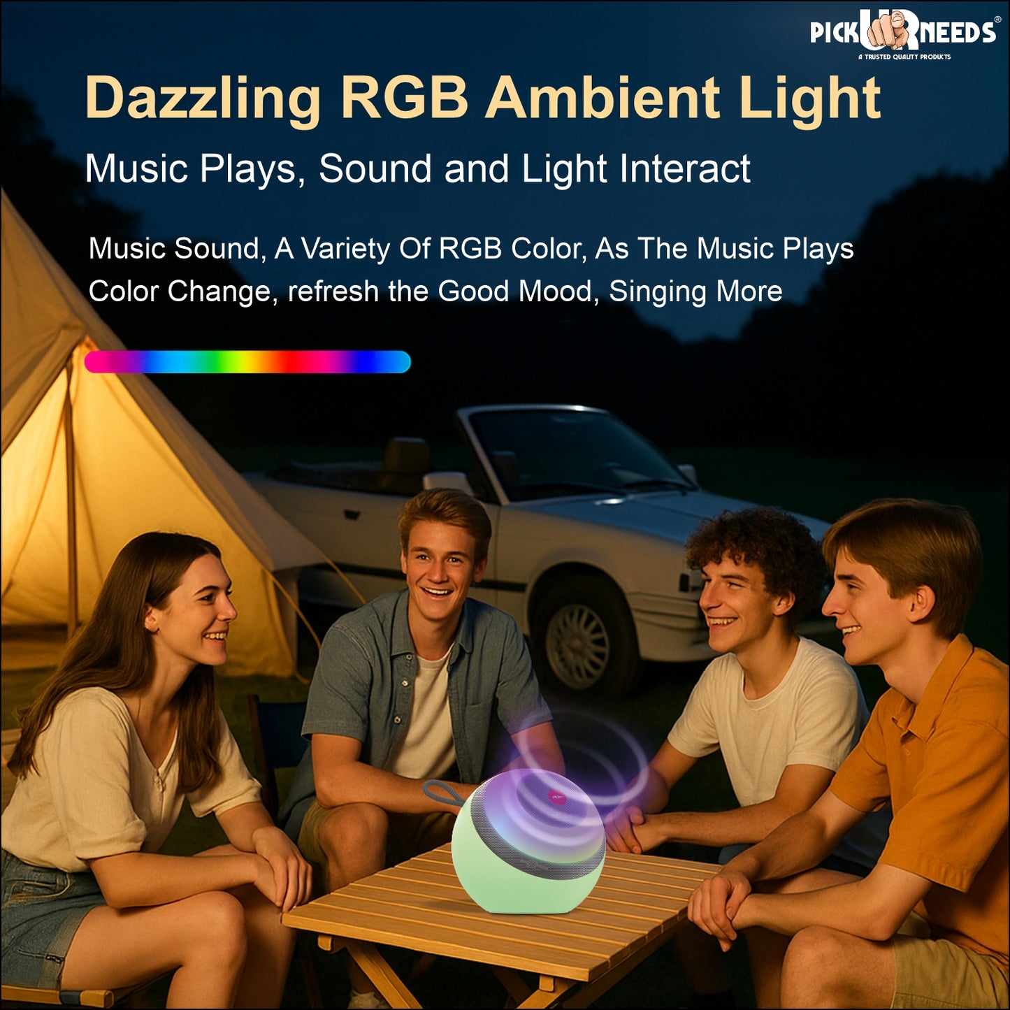 Pick Ur Needs Super Bass Rechargeable Portable Speakers RGB LED Active Stereo WooferHiFi Music 5 W Bluetooth Speaker (Black, 5.0 Channel)