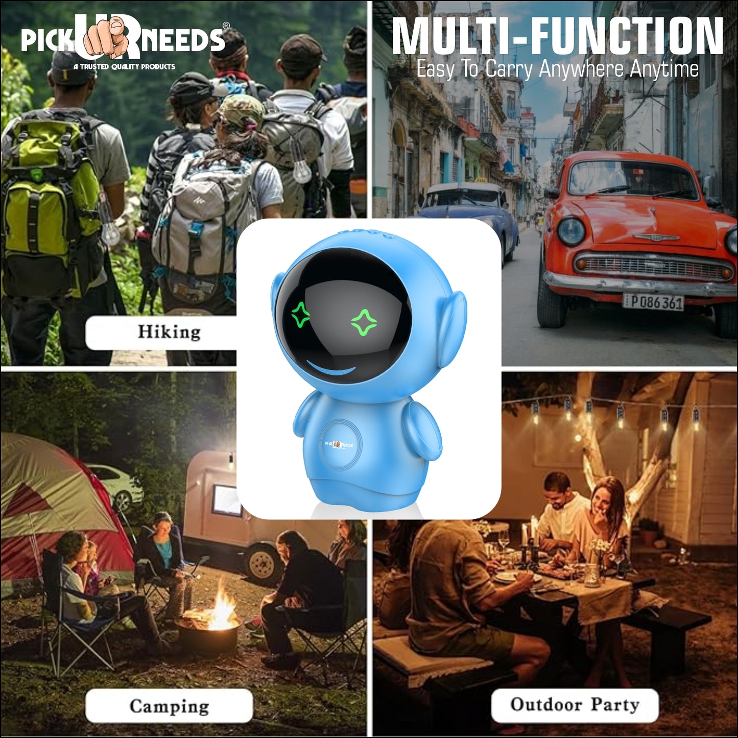 Pick Ur Needs Rechargeable Bluetooth Speaker with 1200mAh Battery β Portable Wireless Audio, FM Radio, USB/TF Card Support, TWS Pairing (White)