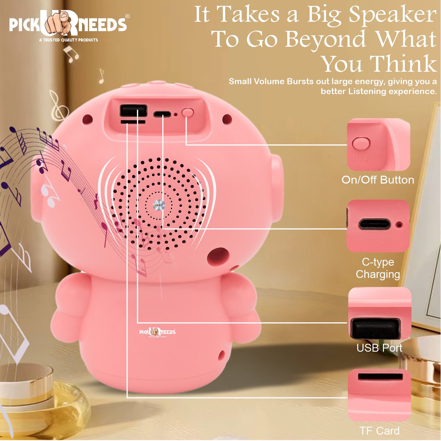 Pick Ur Needs Rechargeable Wireless Mini DJ Bluetooth Speaker HiFi Bass, LED Lights, 800mAh Battery, USB/TF Card/TWS Playback