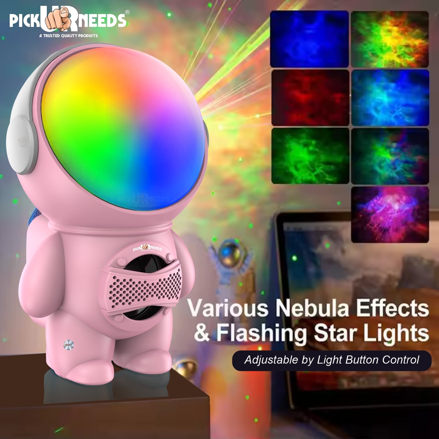 Pick Ur Needs Astronaut Portable Wireless Mini DJ Bluetooth Speaker with Dynamic Thunder Sound, 6.8W HiFi Bass, LED Lights, 1200mAh Battery, USB/TF Card Playback